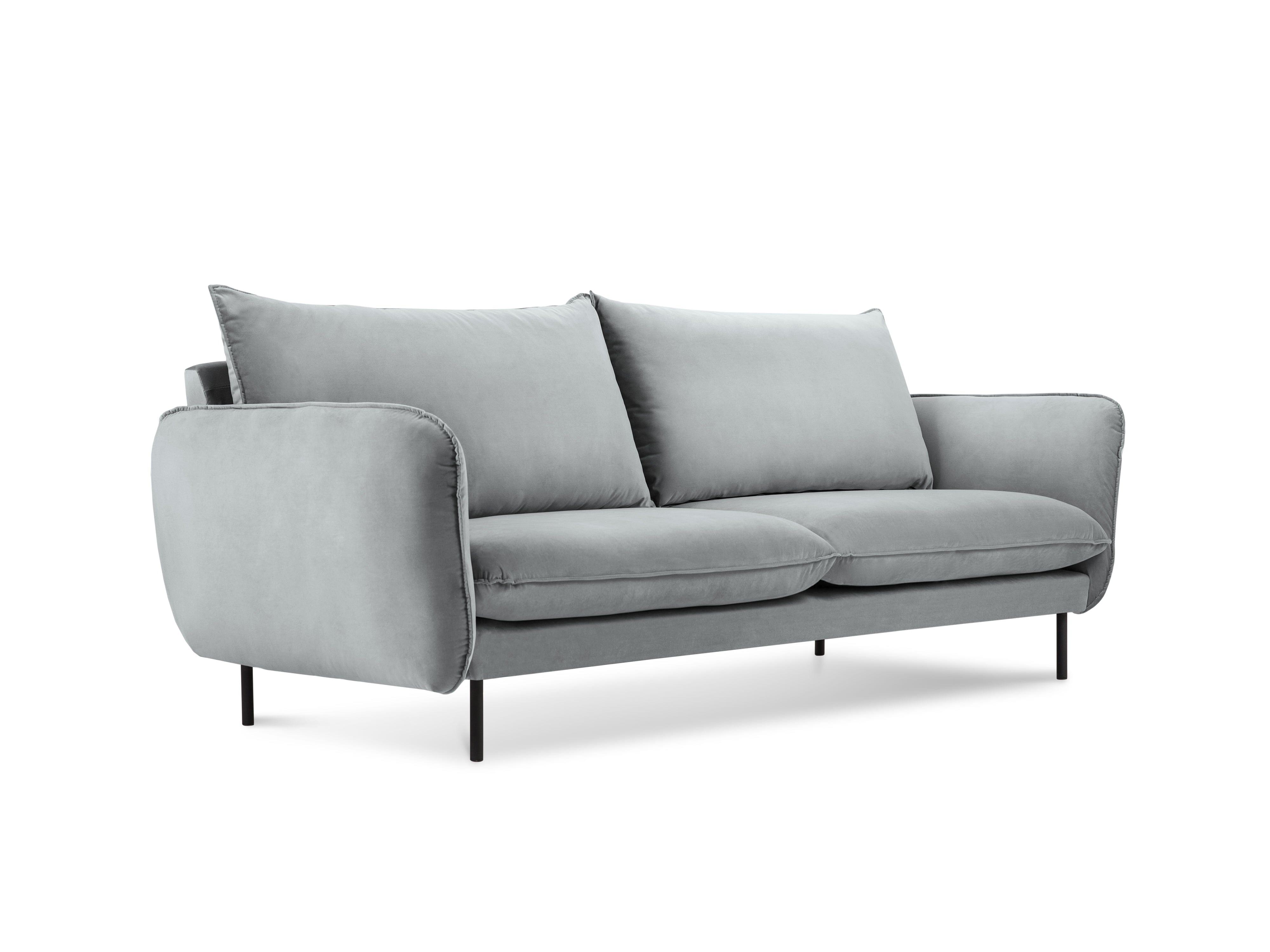 Sofa aksamitna 2-osobowa VIENNA jasnoszary z czarną podstawą Cosmopolitan Design    Eye on Design