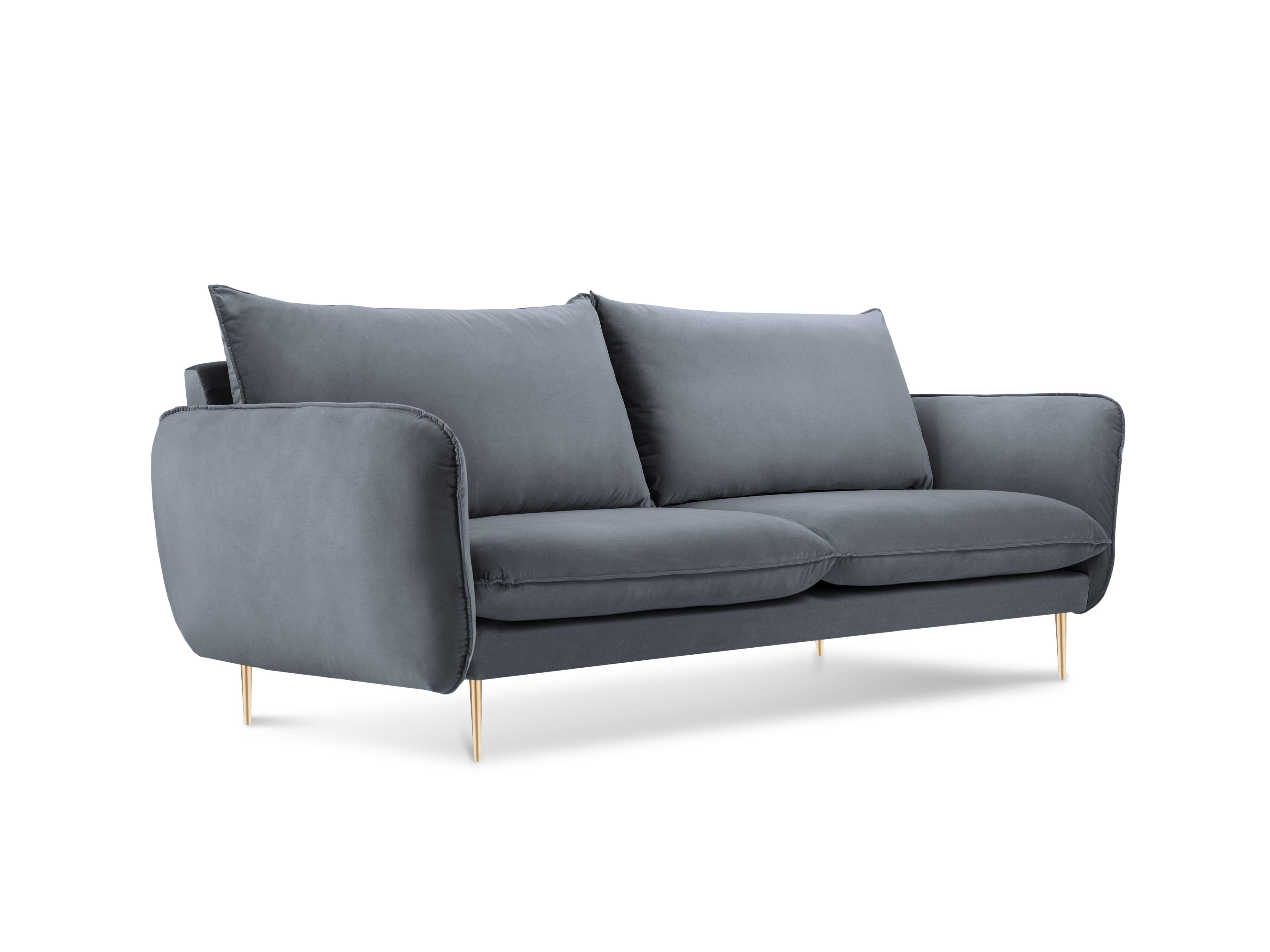 Sofa aksamitna 2-osobowa VIENNA szary ze złotą podstawą Cosmopolitan Design    Eye on Design