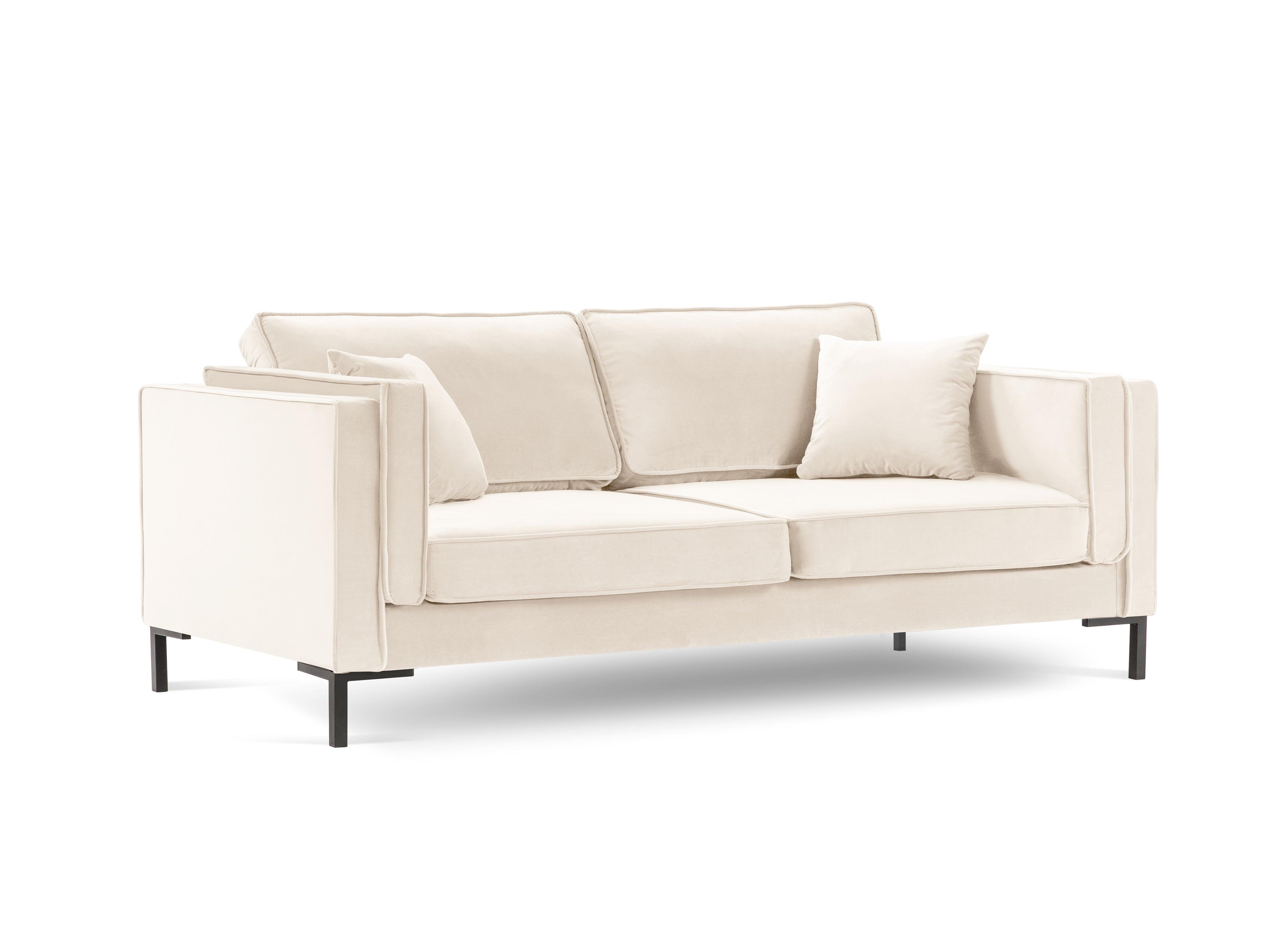 Sofa aksamitna 3-osobowa LUIS beżowy z czarną podstawą Milo Casa    Eye on Design