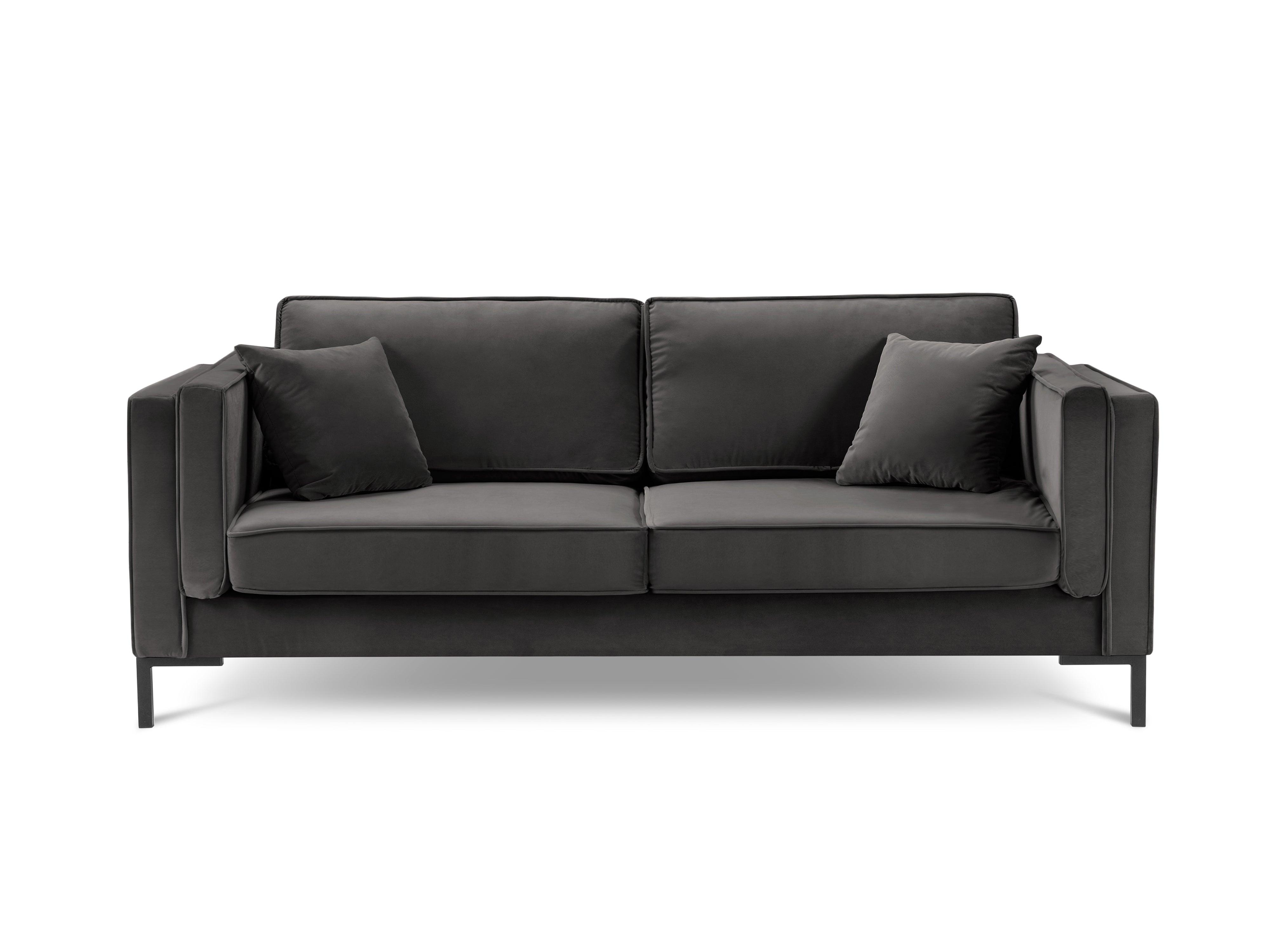 Sofa aksamitna 3-osobowa LUIS ciemnoszary z czarną podstawą Milo Casa    Eye on Design