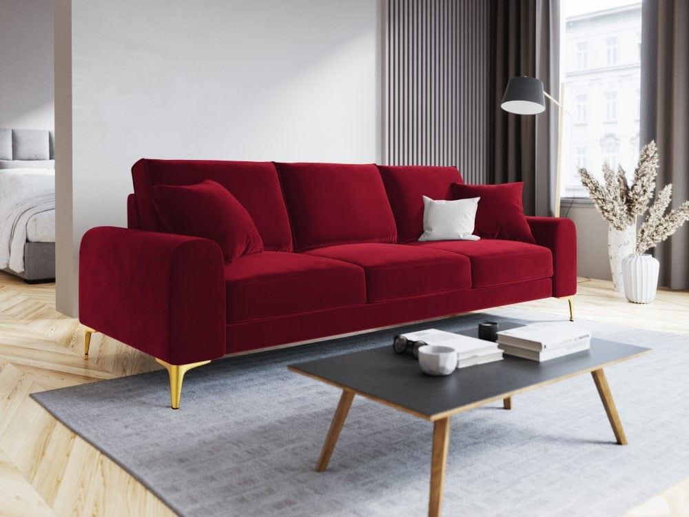 Sofa aksamitna 3-osobowa MADARA czerwony ze złotą podstawą Mazzini Sofas    Eye on Design