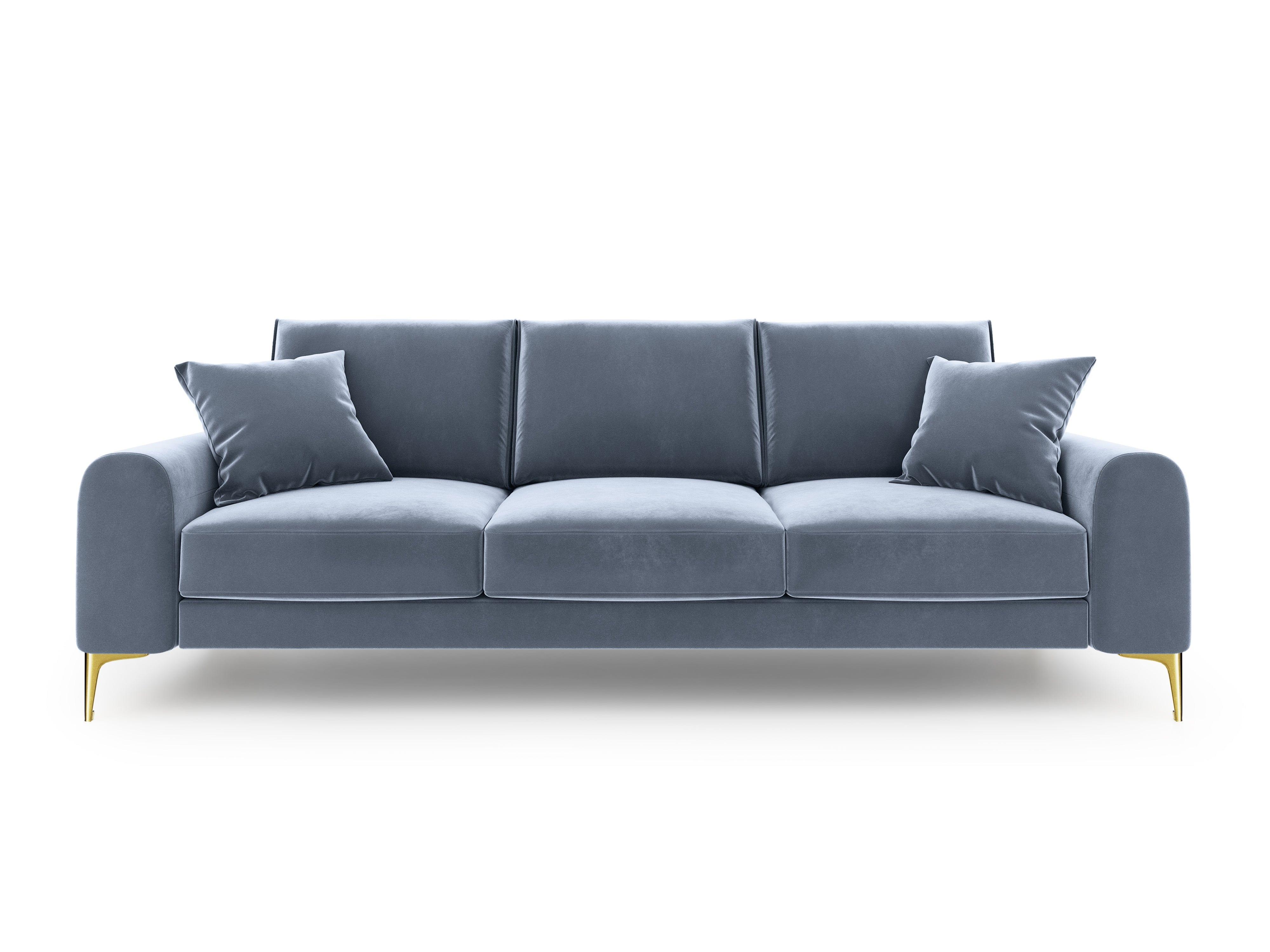 Sofa aksamitna 3-osobowa MADARA jasnoniebieski ze złotą podstawą Mazzini Sofas    Eye on Design