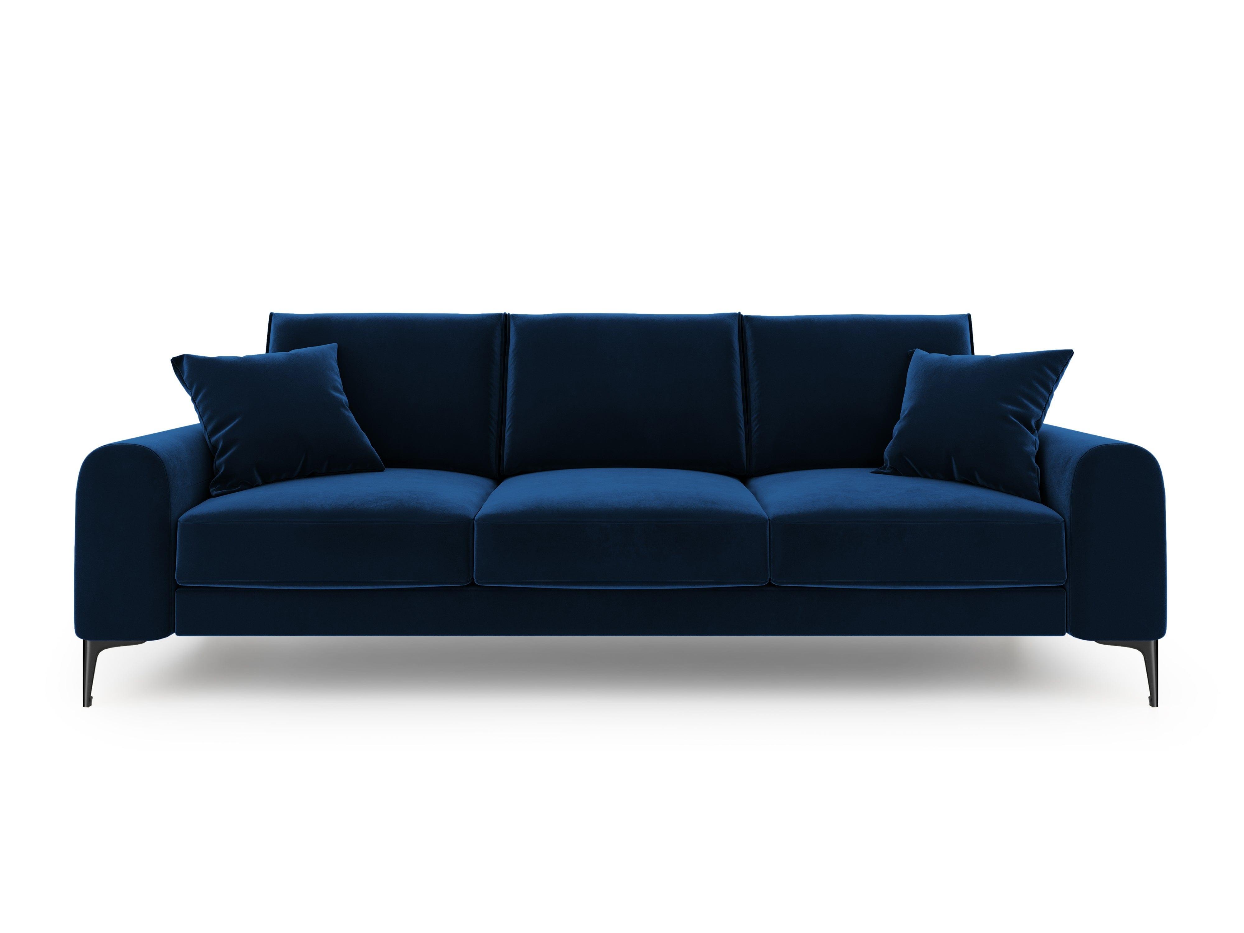 Sofa aksamitna 3-osobowa MADARA królewski niebieski z czarną podstawą Mazzini Sofas    Eye on Design