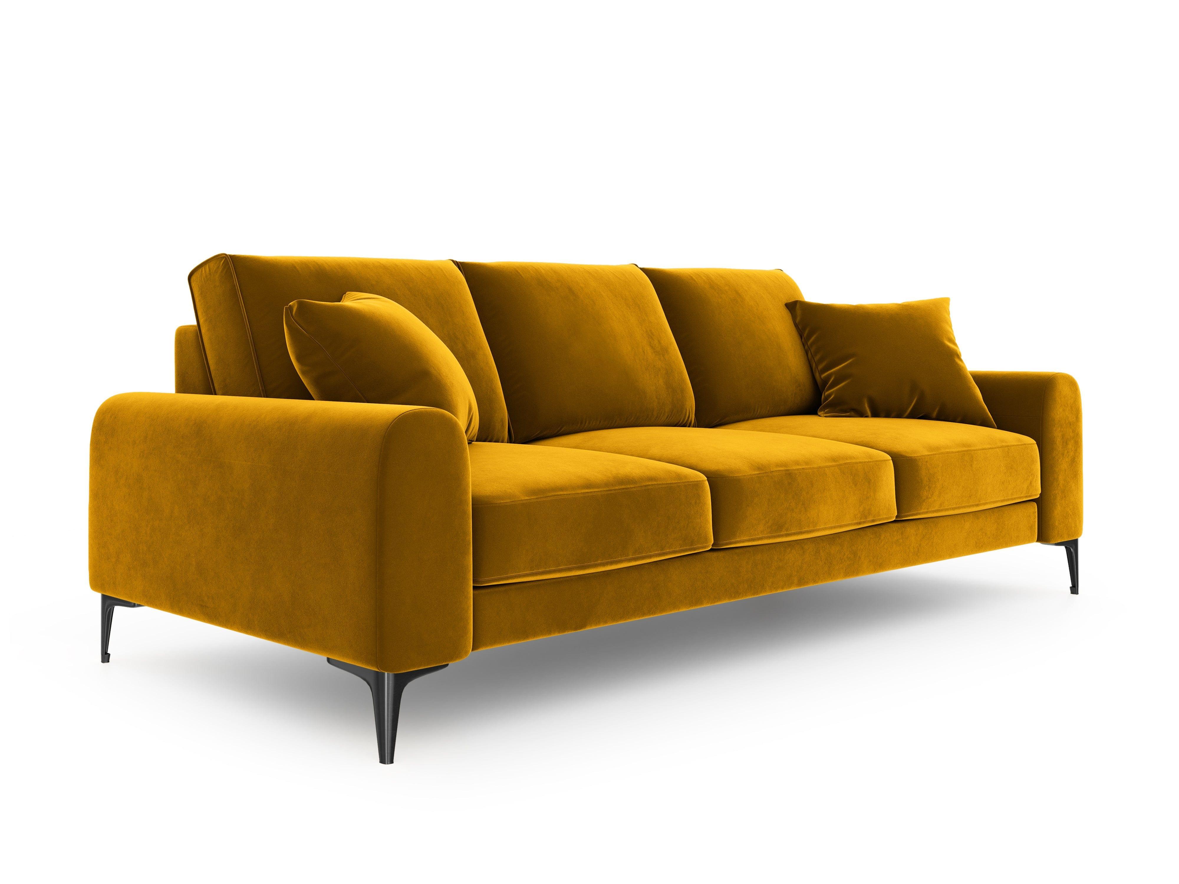 Sofa aksamitna 3-osobowa MADARA musztardowy z czarną podstawą Mazzini Sofas    Eye on Design