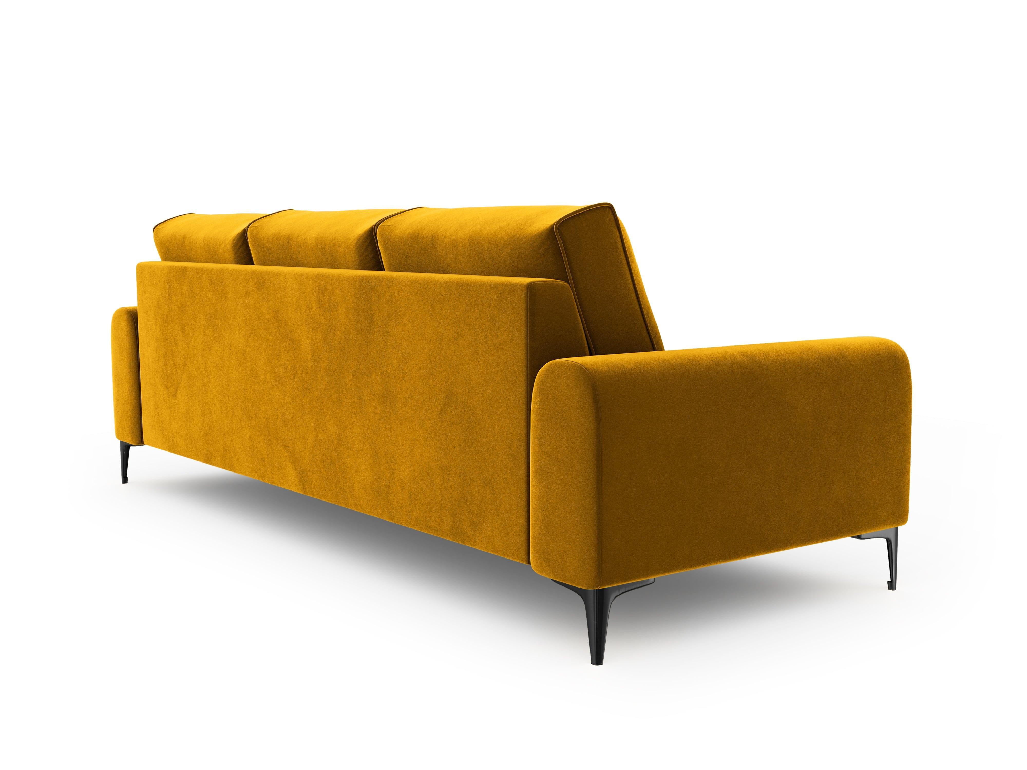 Sofa aksamitna 3-osobowa MADARA musztardowy z czarną podstawą Mazzini Sofas    Eye on Design