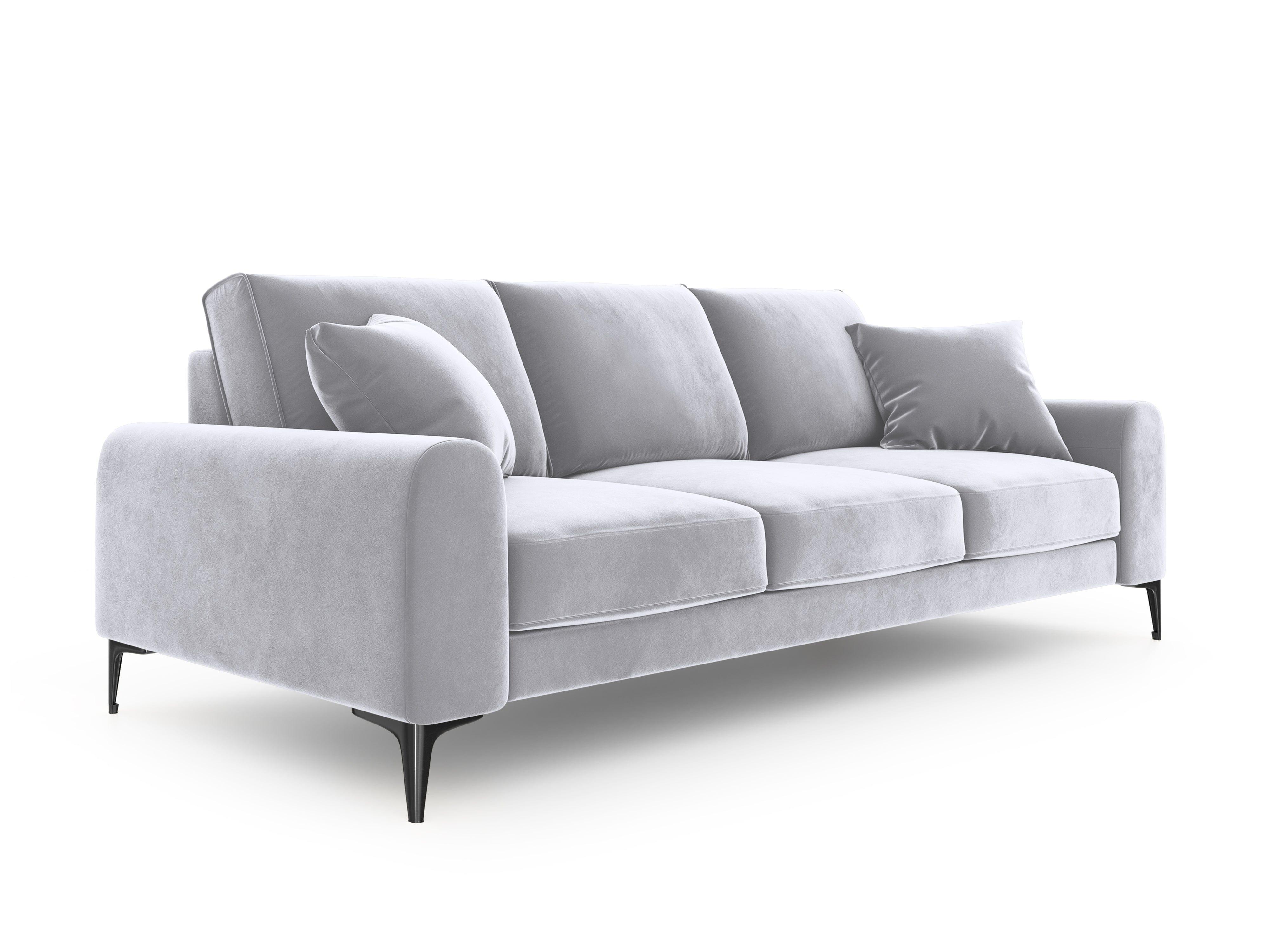 Sofa aksamitna 3-osobowa MADARA srebrny z czarną podstawą Mazzini Sofas    Eye on Design