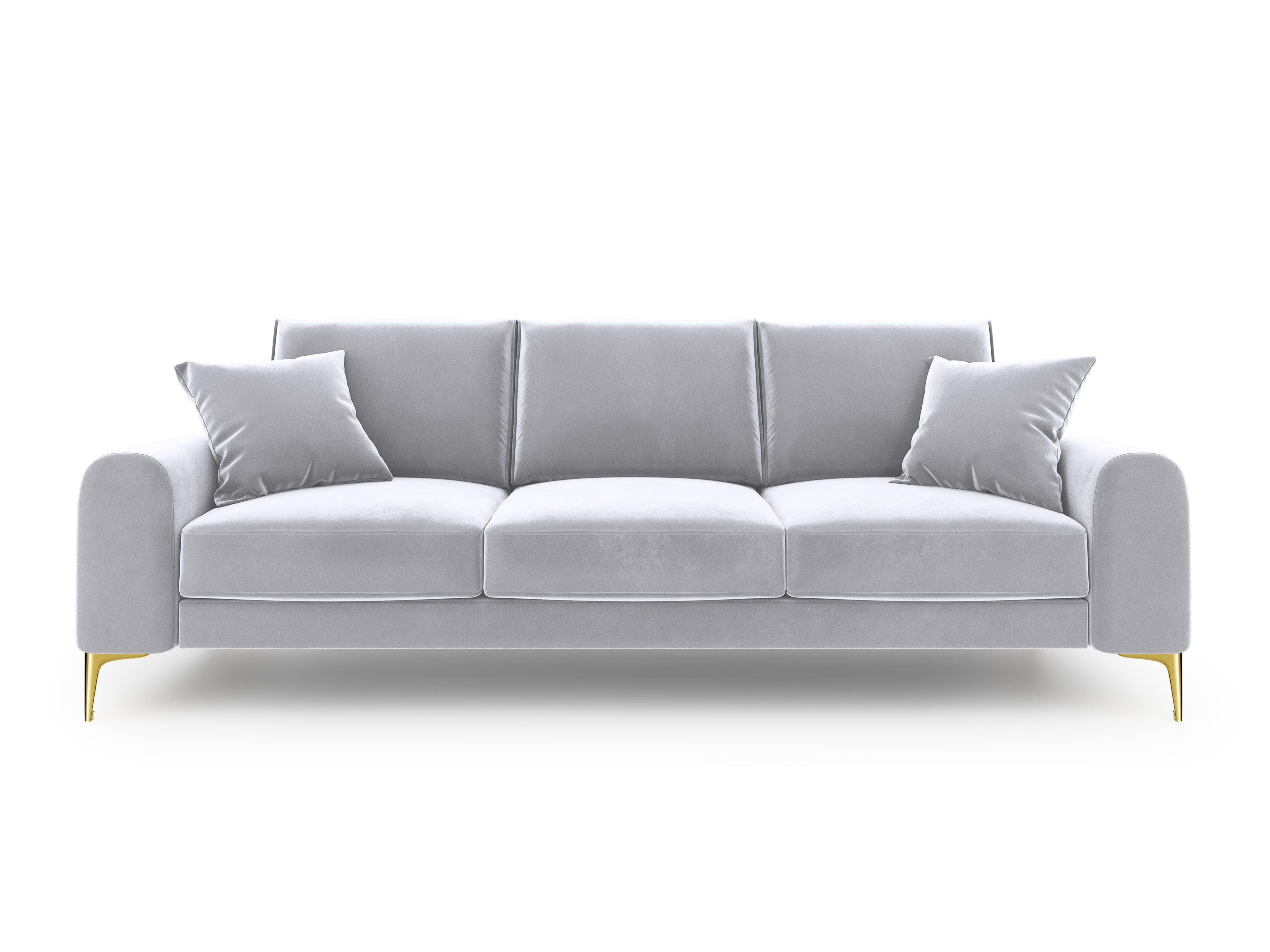 Sofa aksamitna 3-osobowa MADARA srebrny ze złotą podstawą Mazzini Sofas    Eye on Design