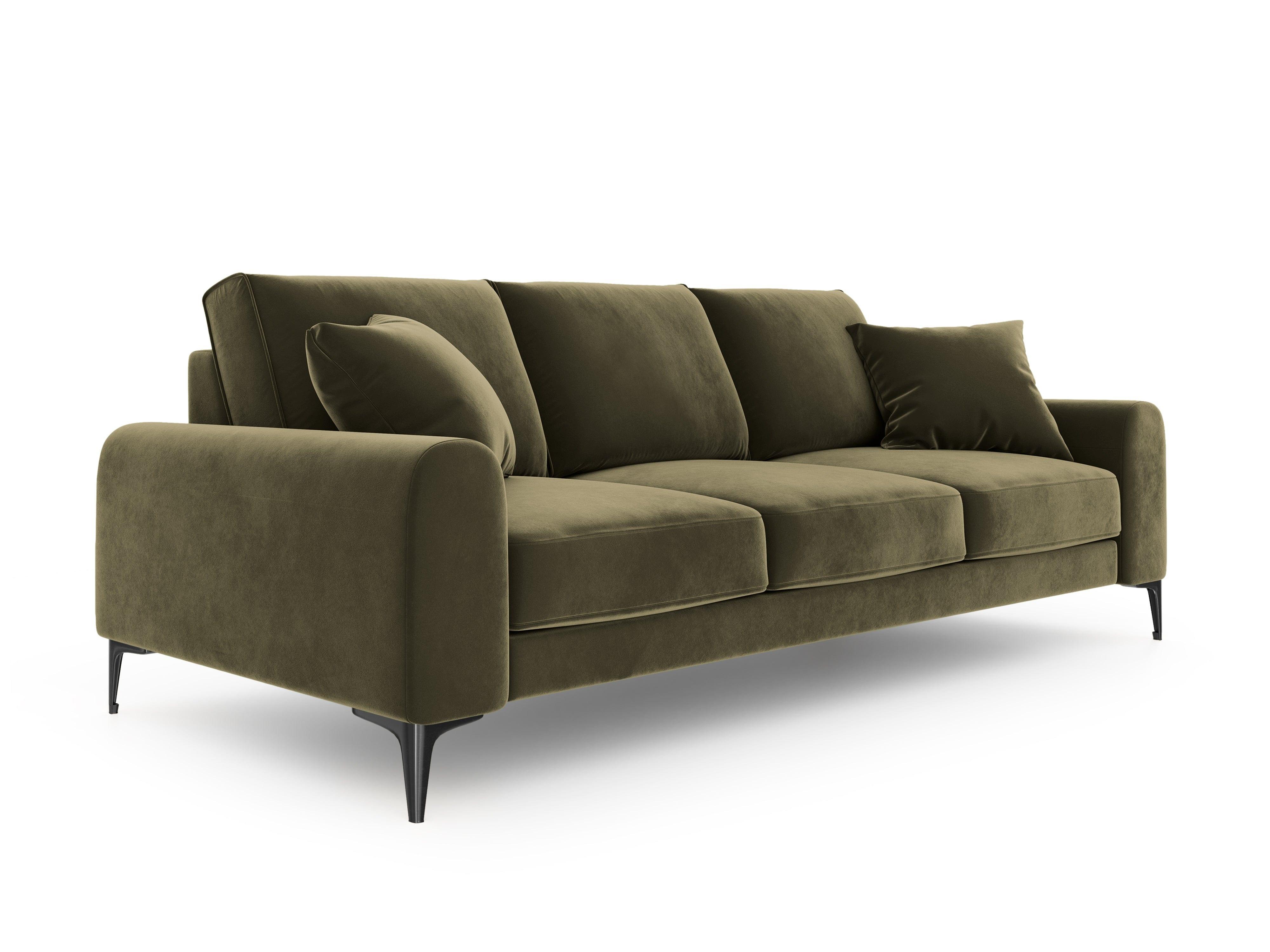 Sofa aksamitna 3-osobowa MADARA zielony z czarną podstawą Mazzini Sofas    Eye on Design
