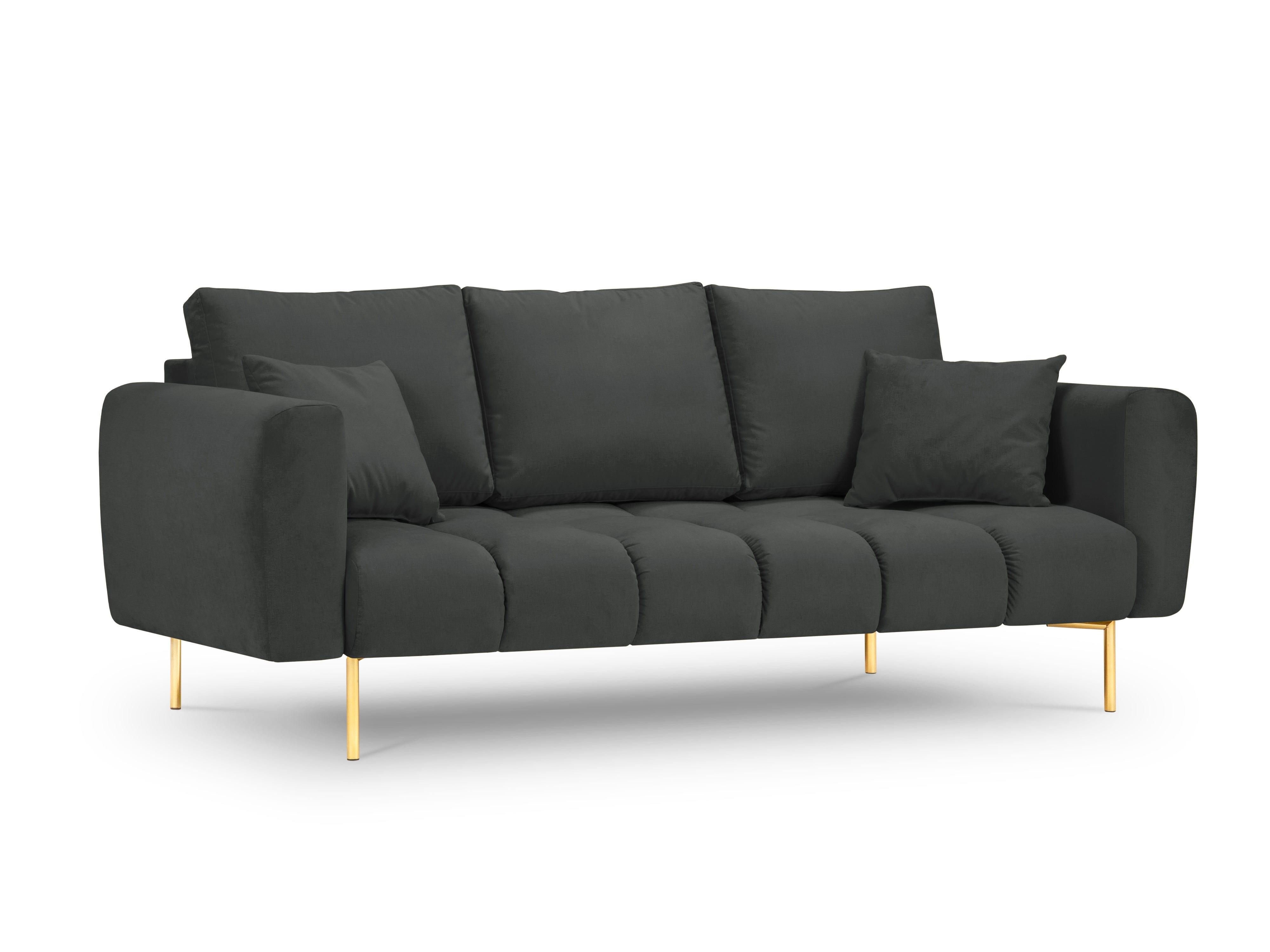 Sofa aksamitna 3-osobowa OCTAVE ciemnoszary ze złotą podstawą Interieurs 86    Eye on Design