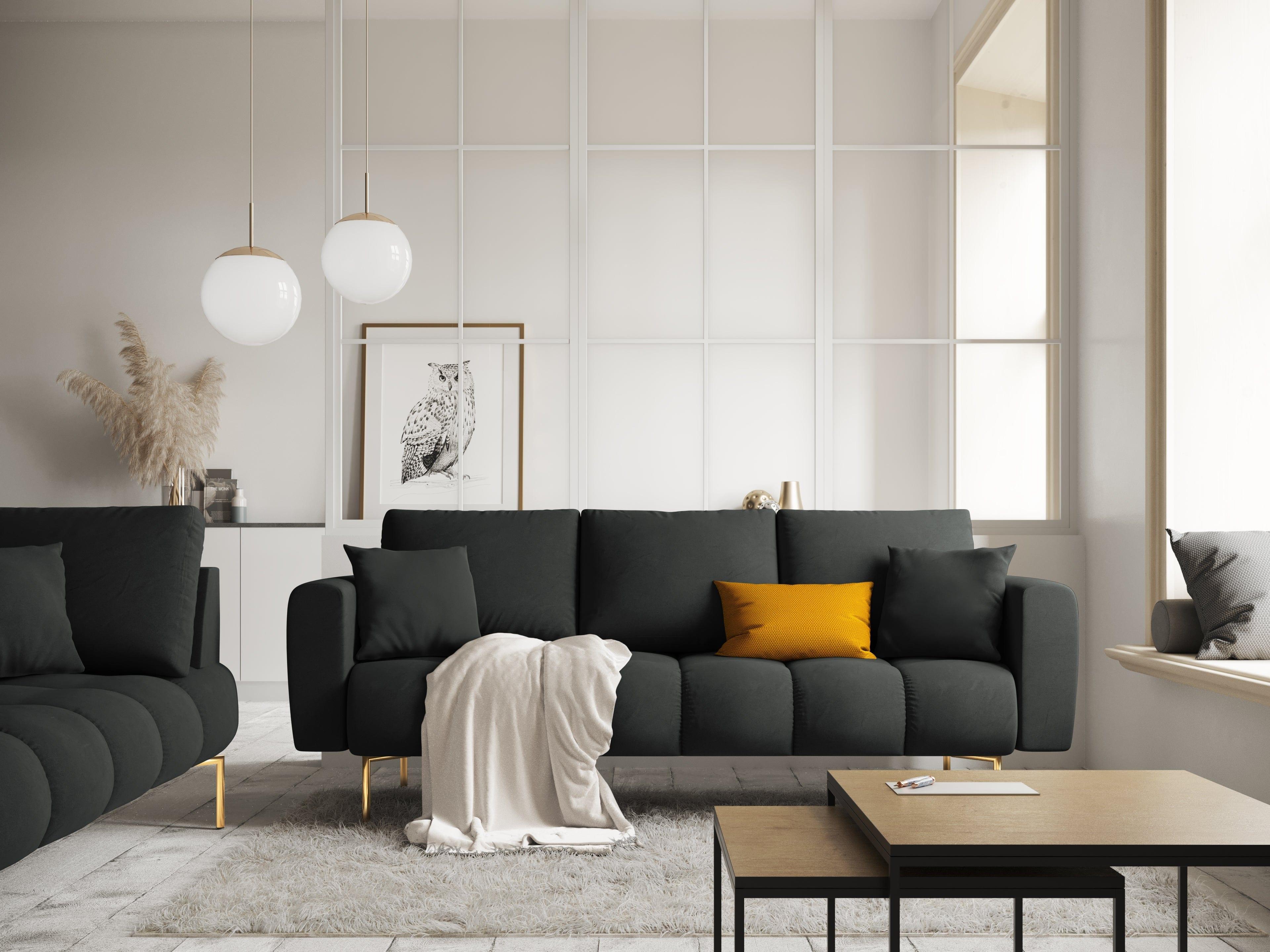 Sofa aksamitna 3-osobowa OCTAVE ciemnoszary ze złotą podstawą Interieurs 86    Eye on Design