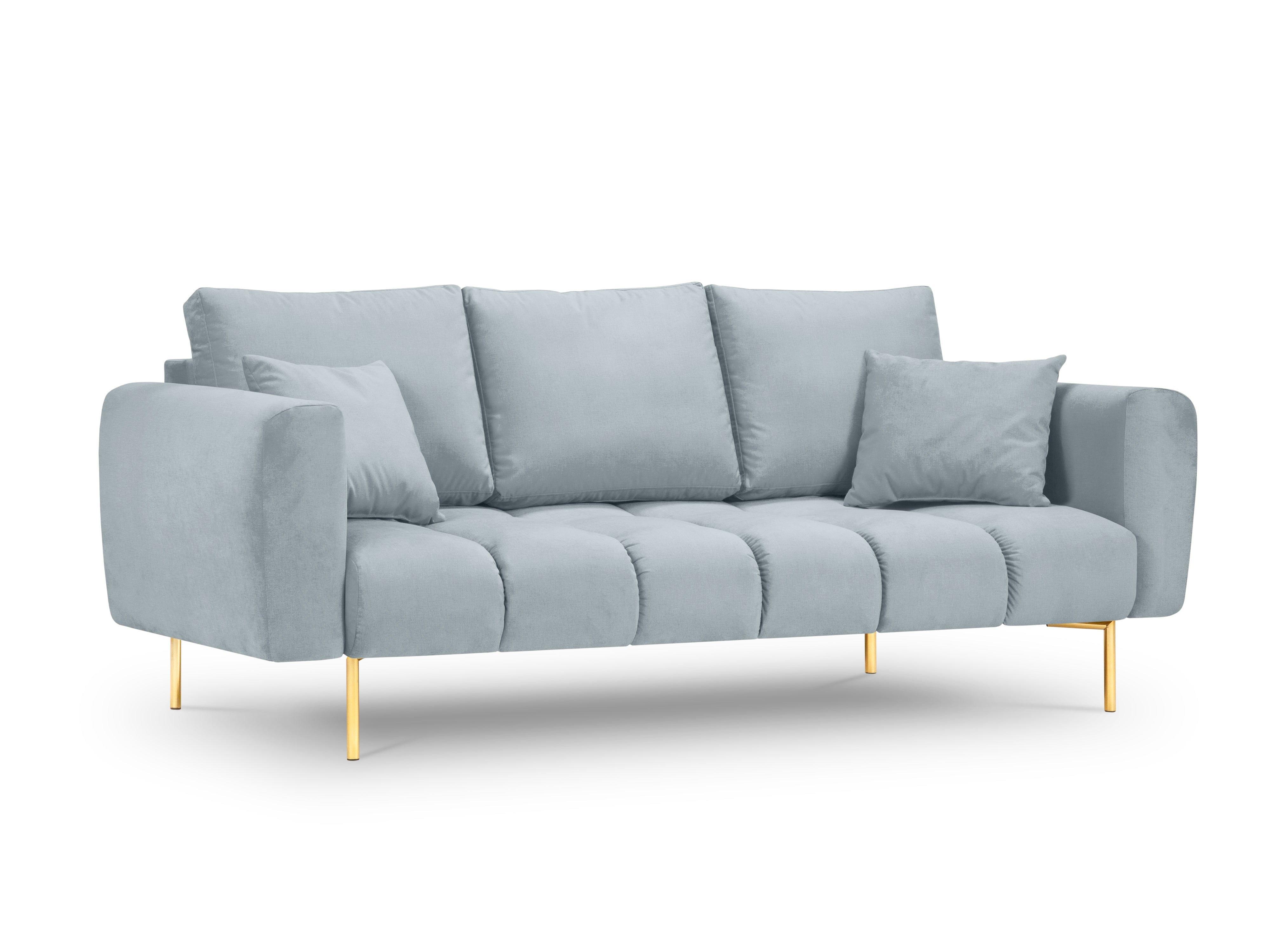Sofa aksamitna 3-osobowa OCTAVE jasnoniebieski ze złotą podstawą Interieurs 86    Eye on Design