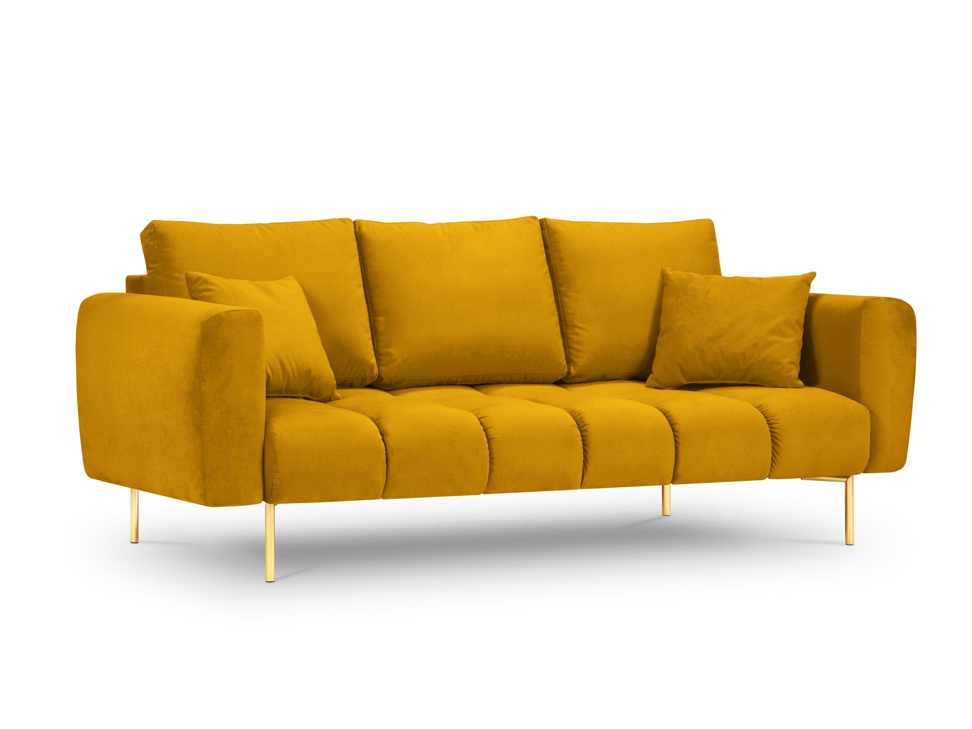 Sofa aksamitna 3-osobowa OCTAVE żółty ze złotą podstawą Interieurs 86    Eye on Design