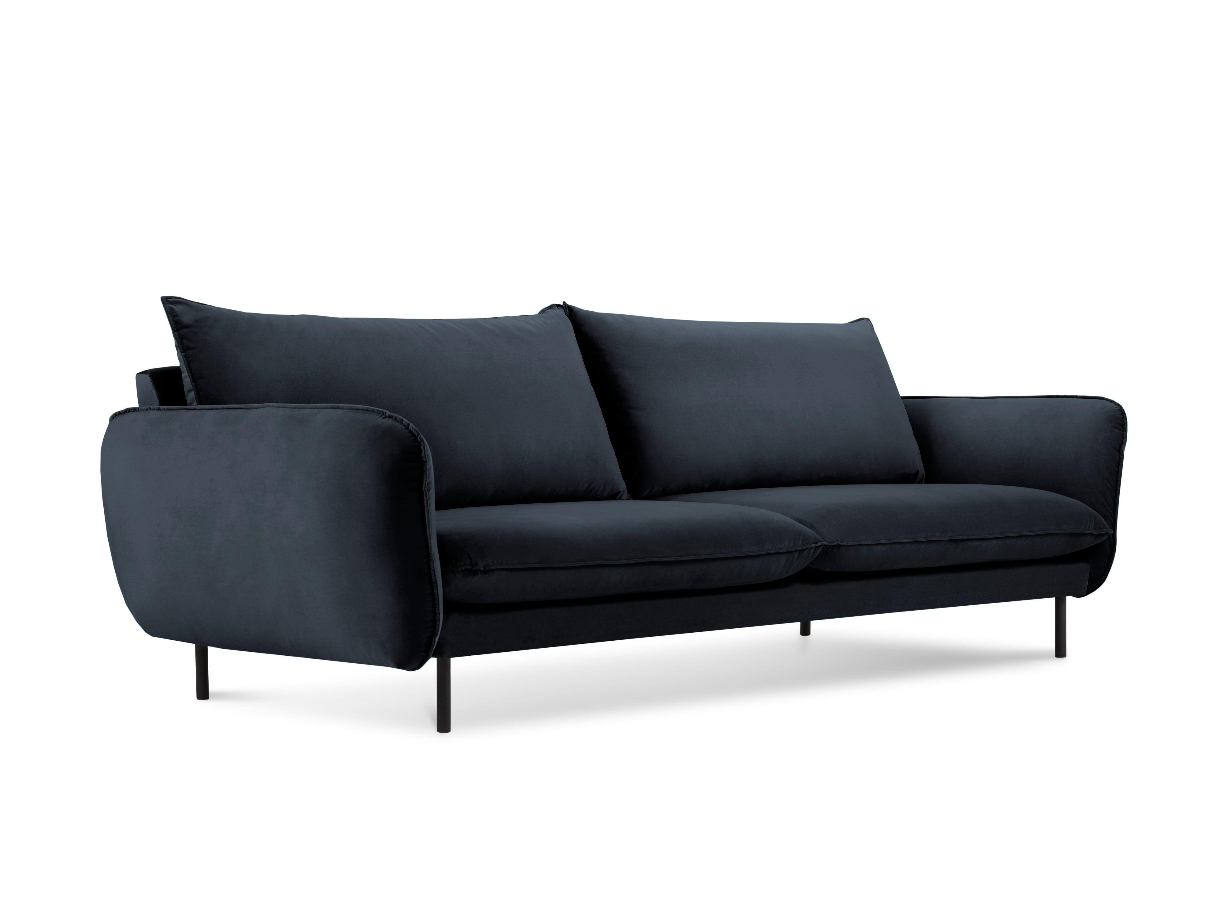 Sofa aksamitna 3-osobowa VIENNA granatowy z czarną podstawą Cosmopolitan Design    Eye on Design