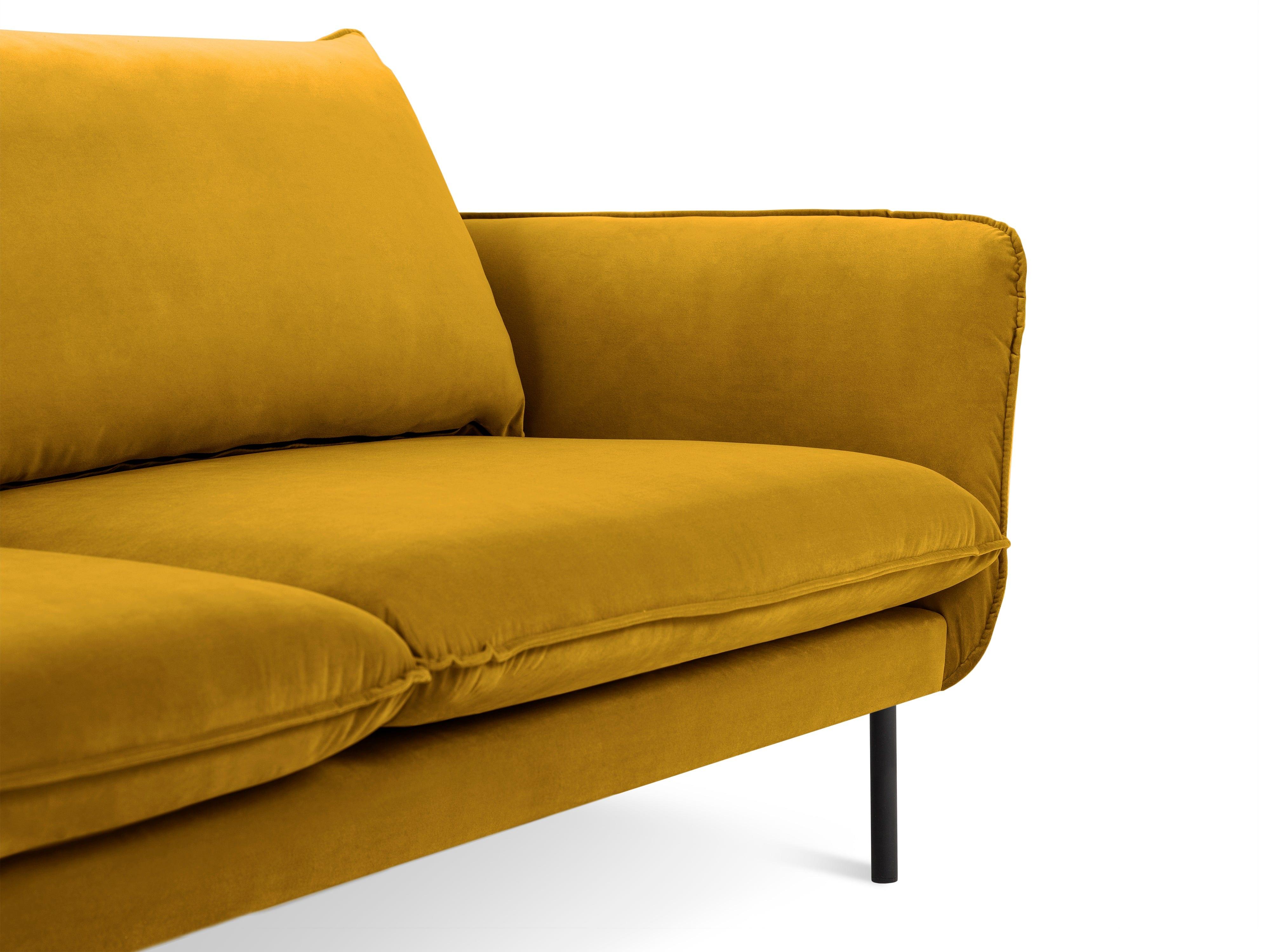 Sofa aksamitna 3-osobowa VIENNA żółty z czarną podstawą Cosmopolitan Design    Eye on Design