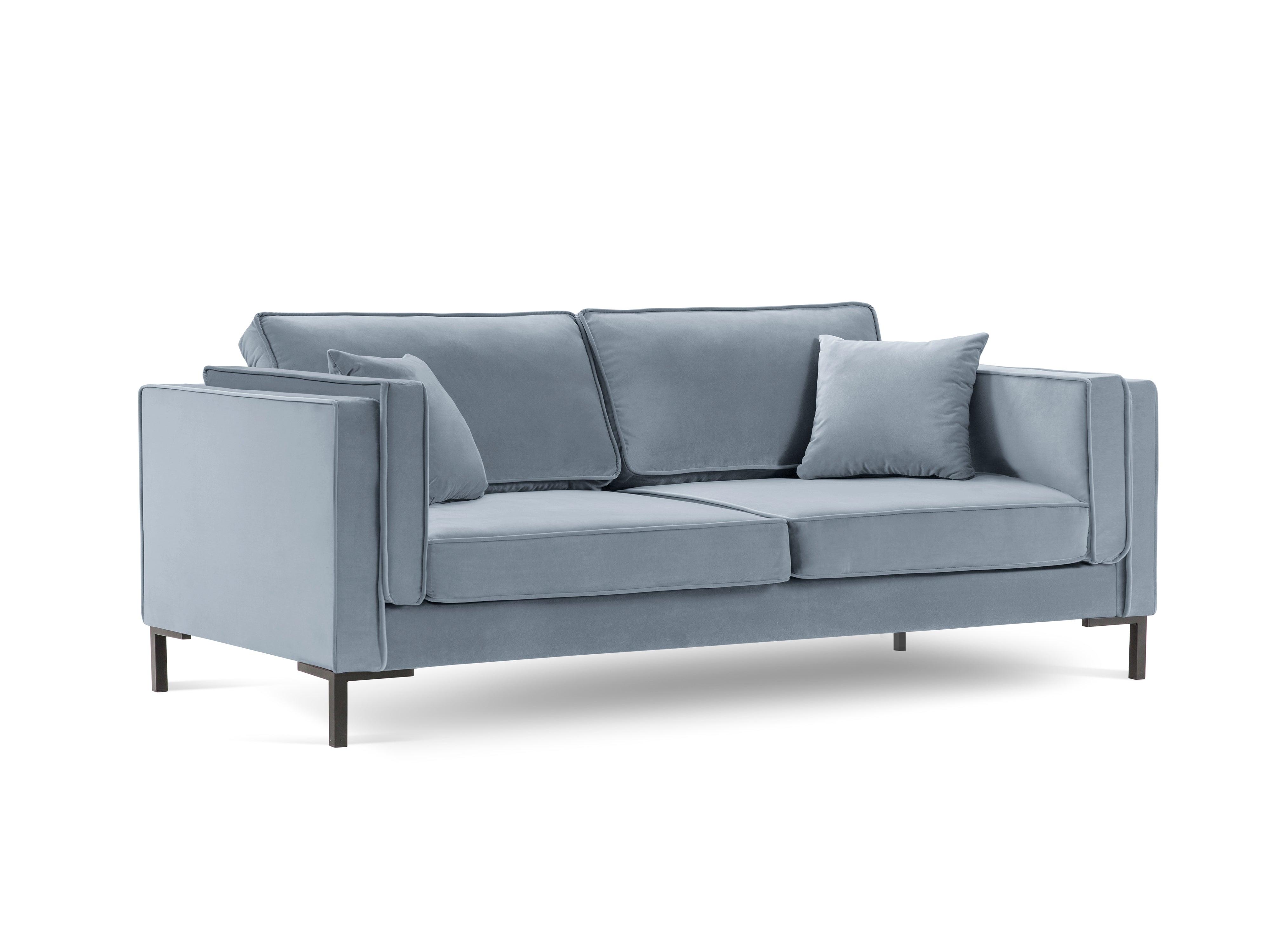 Sofa aksamitna 4-osobowa LUIS jasnoniebieski z czarną podstawą Milo Casa    Eye on Design