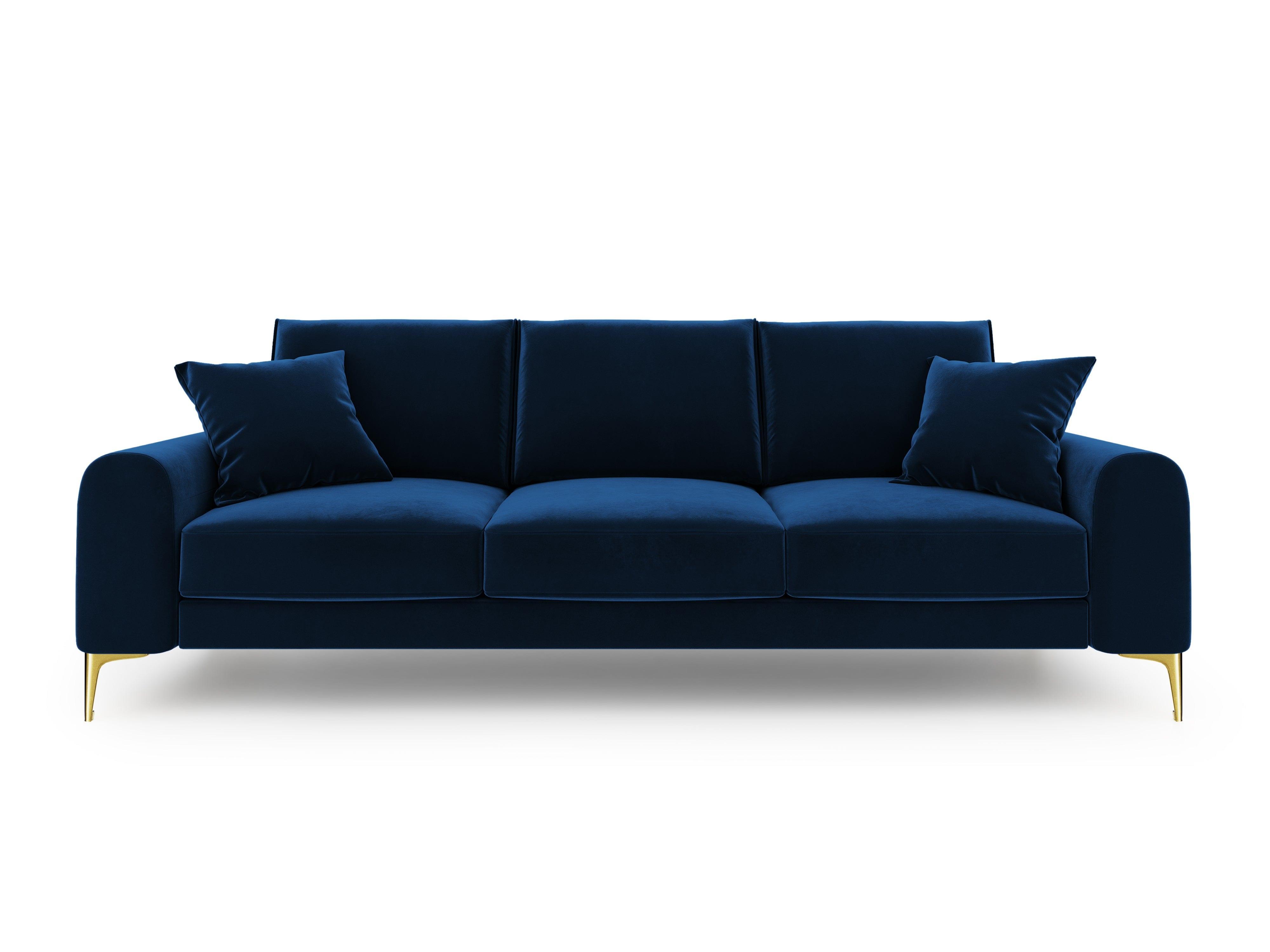 Sofa aksamitna 4-osobowa MADARA królewski niebieski ze złotą podstawą Mazzini Sofas    Eye on Design