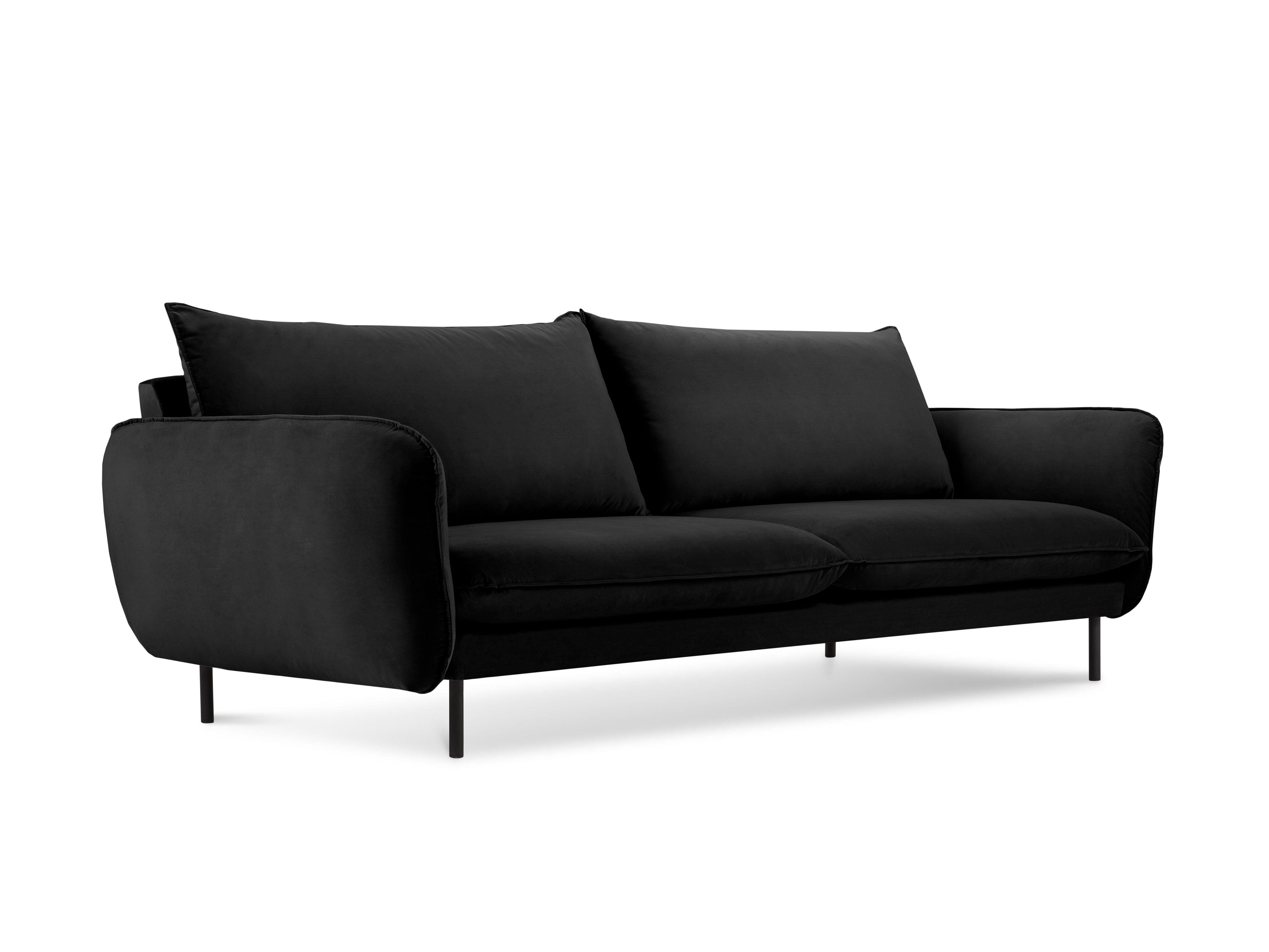 Sofa aksamitna 4-osobowa VIENNA czarny z czarną podstawą Cosmopolitan Design    Eye on Design