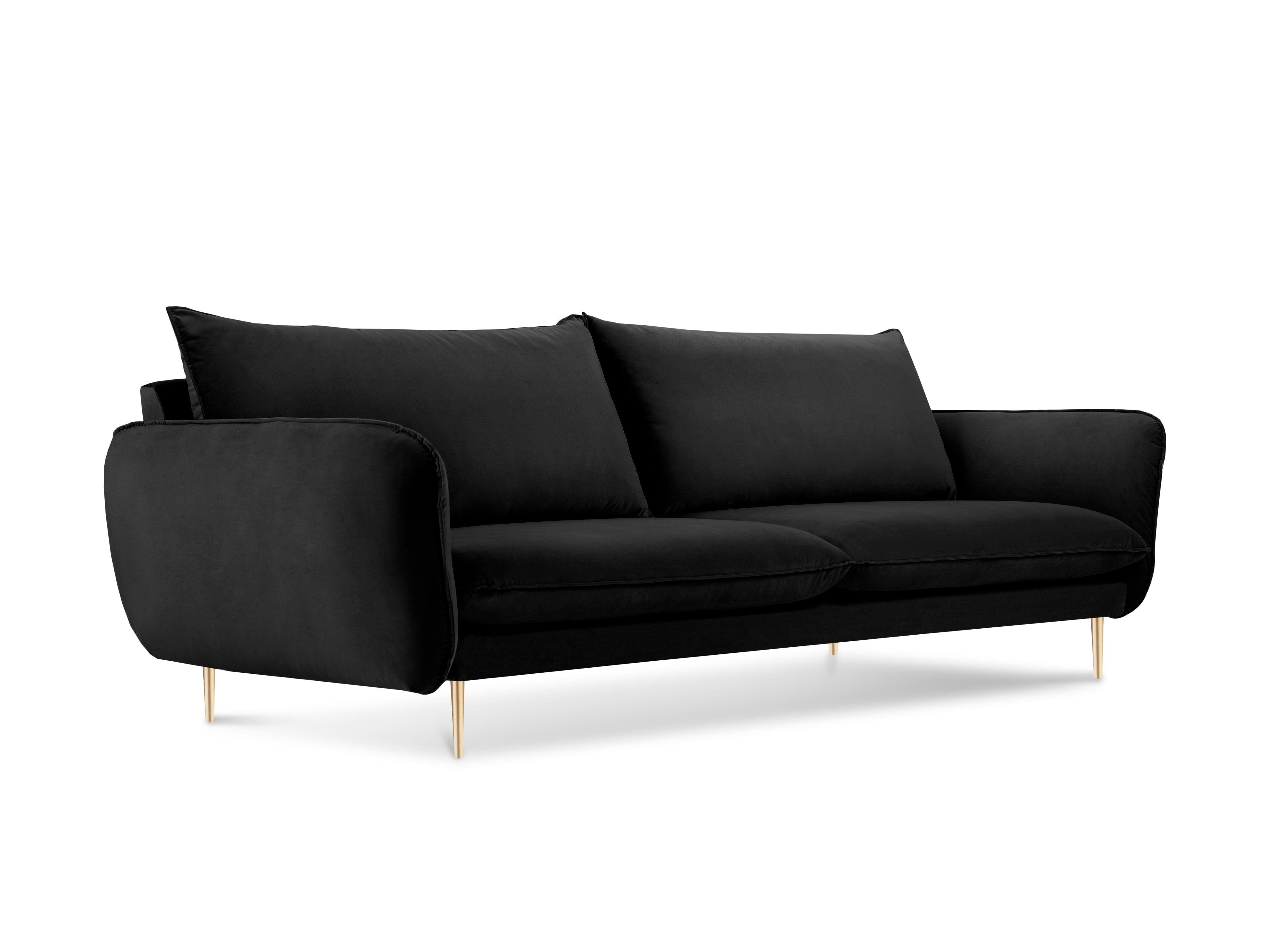 Sofa aksamitna 4-osobowa VIENNA czarny ze złotą podstawą Cosmopolitan Design    Eye on Design