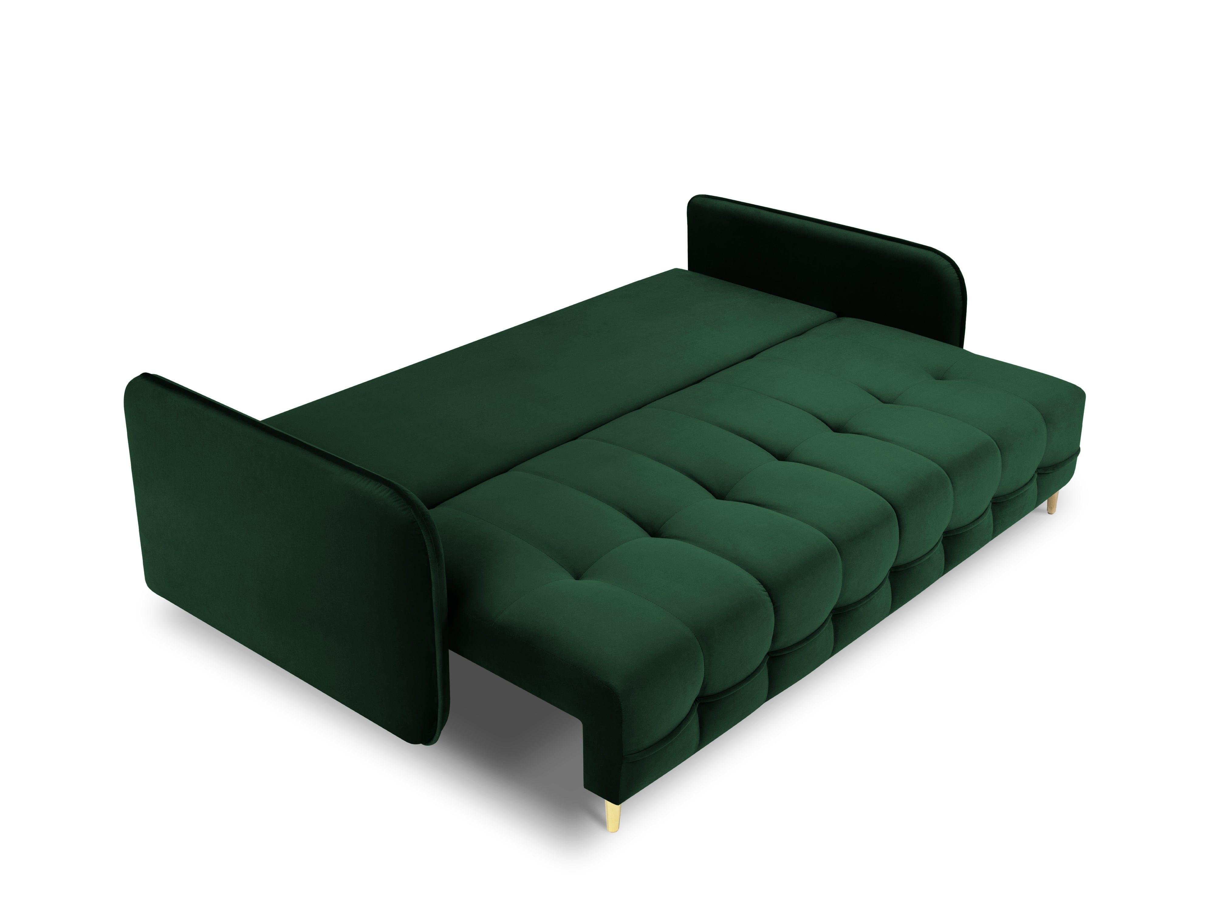 Sofa aksamitna z funkcją spania NAPOLI butelkowa zieleń ze złotą podstawą Cosmopolitan Design    Eye on Design