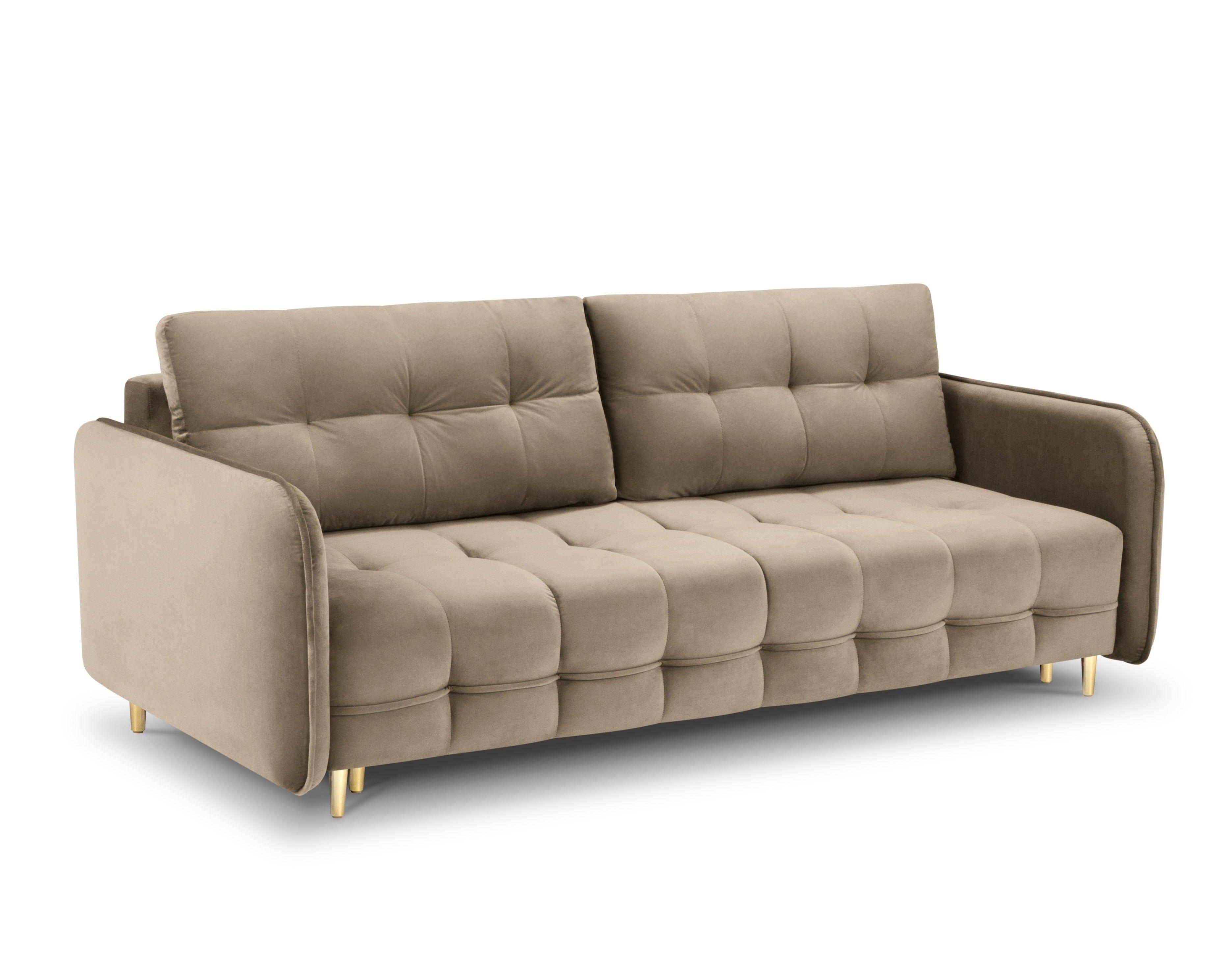 Sofa aksamitna z funkcją spania NAPOLI ciemnobeżowy ze złotą podstawą Cosmopolitan Design    Eye on Design