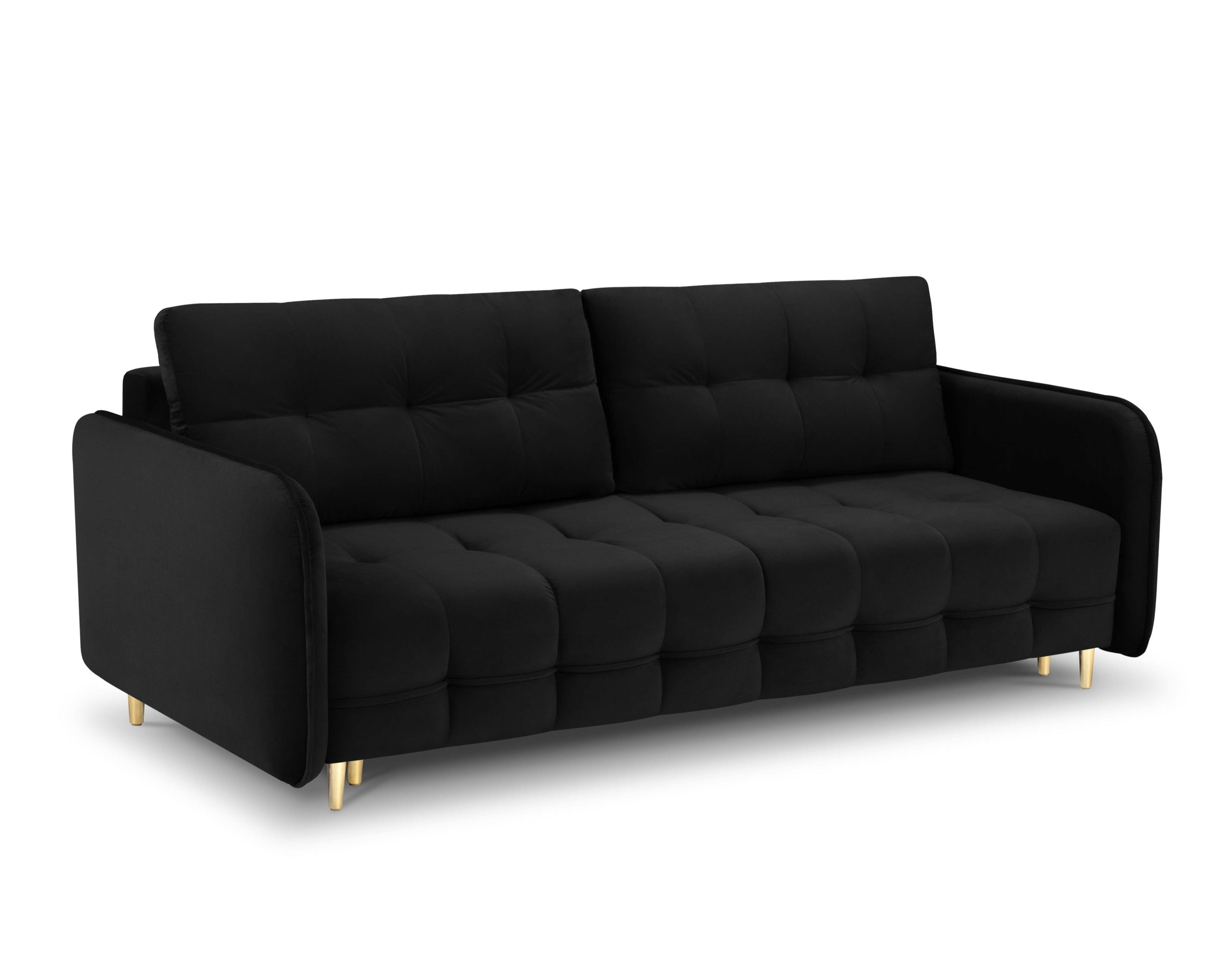 Sofa aksamitna z funkcją spania NAPOLI czarny ze złotą podstawą Cosmopolitan Design    Eye on Design