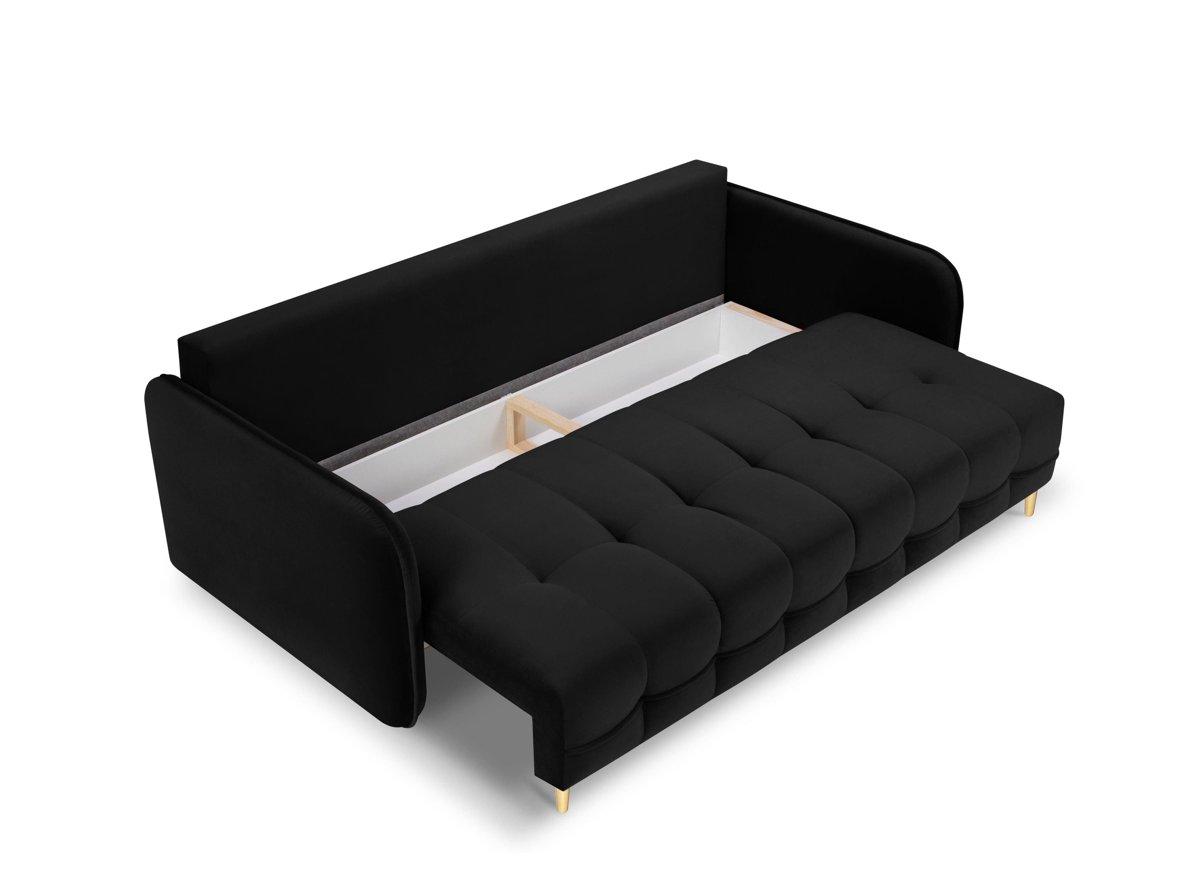 Sofa aksamitna z funkcją spania NAPOLI czarny ze złotą podstawą Cosmopolitan Design    Eye on Design