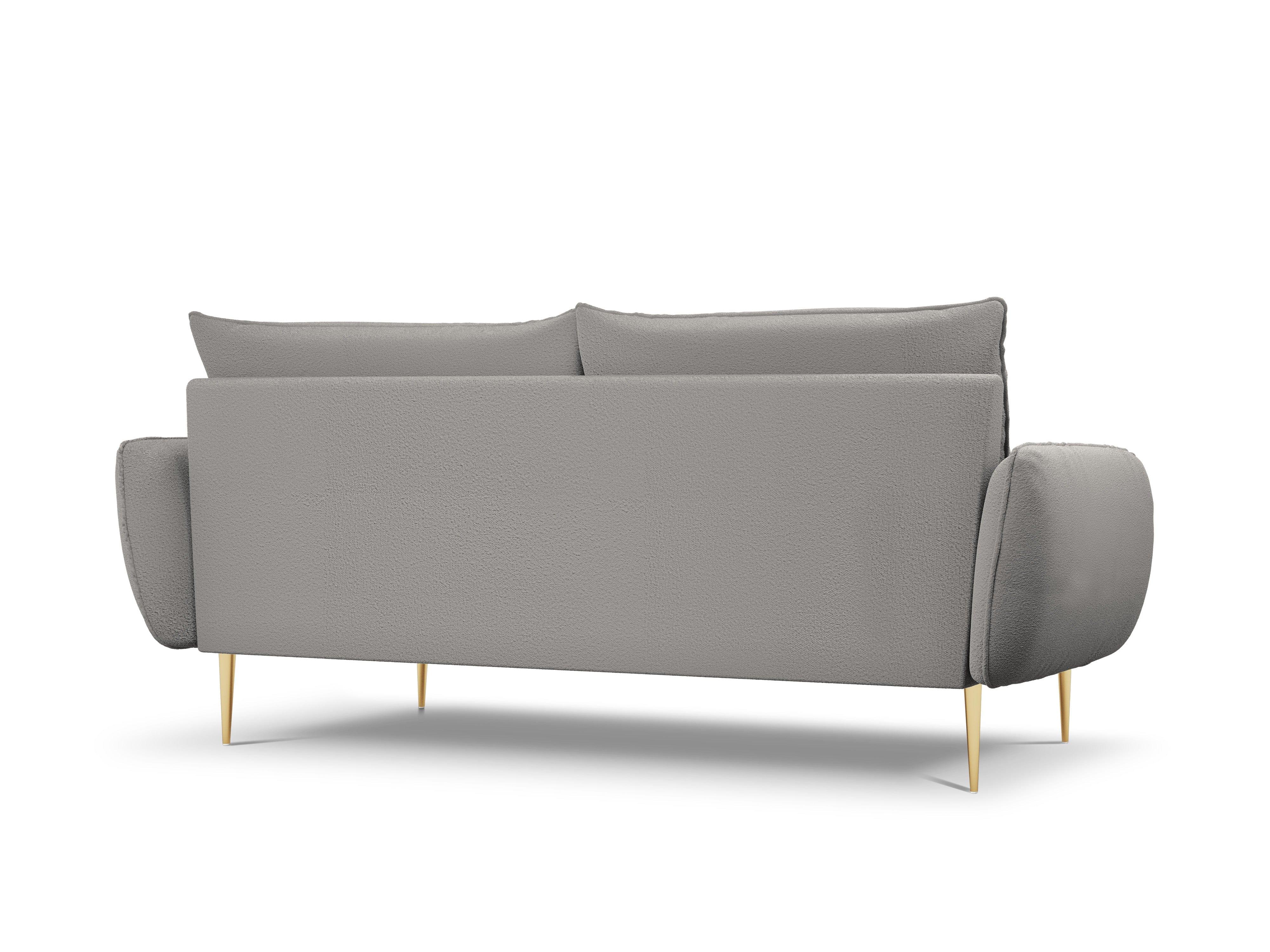 Sofa w tkaninie boucle 4-osobowa VIENNA szary ze złotą podstawą Cosmopolitan Design    Eye on Design