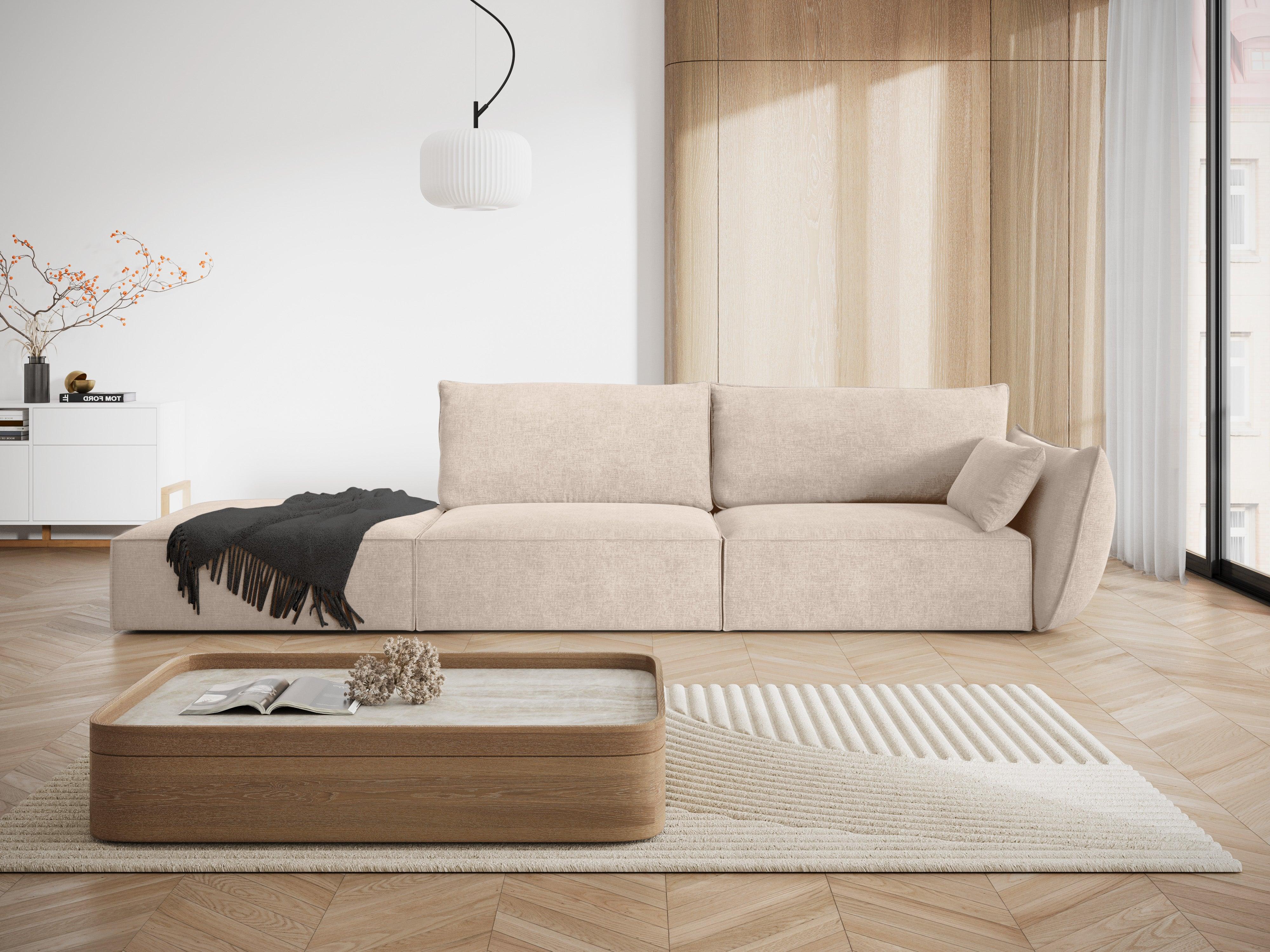 Sofa w tkaninie szenilowej lewostronna otwarta VANDA beżowy Mazzini Sofas    Eye on Design