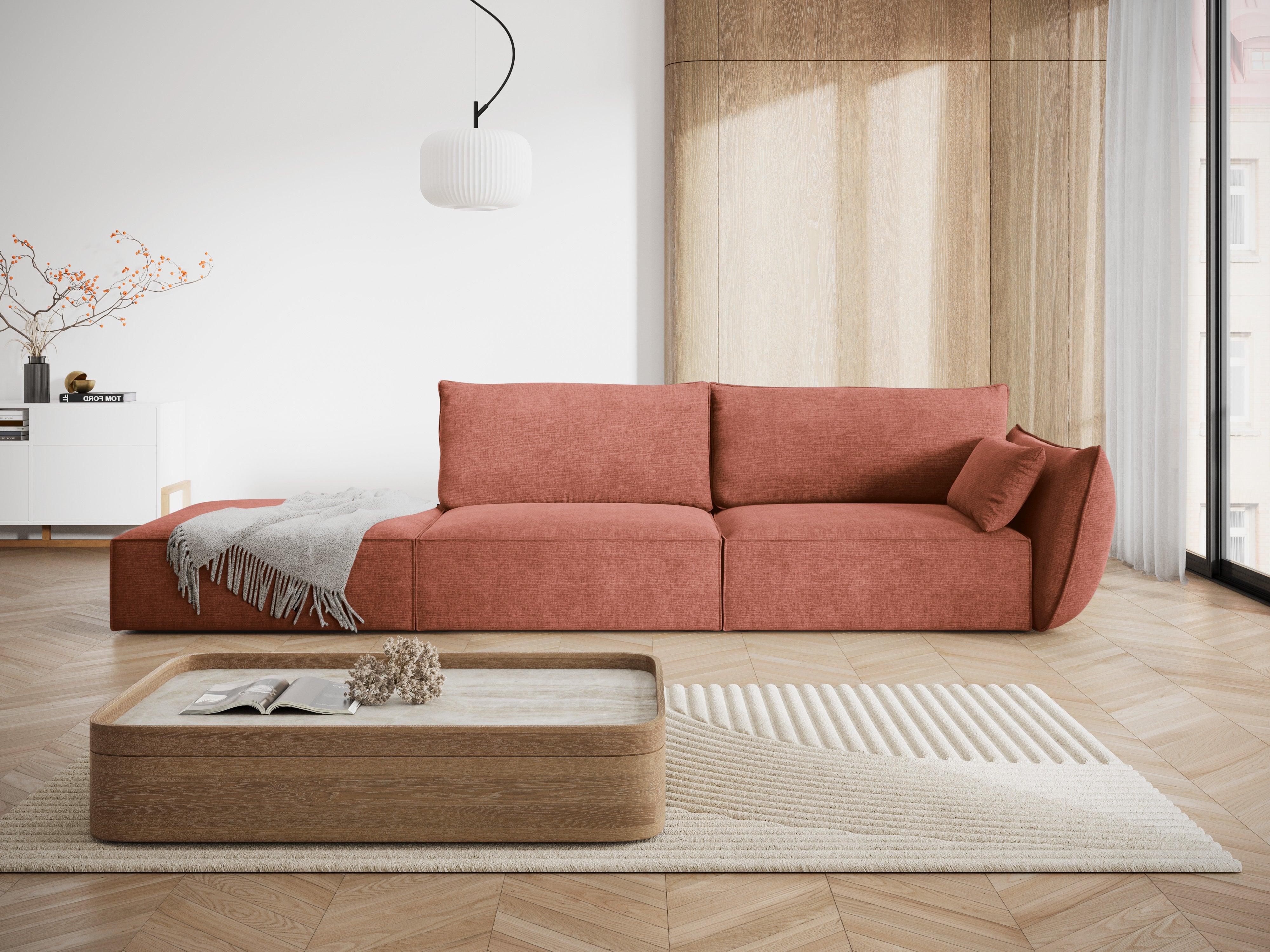 Sofa w tkaninie szenilowej lewostronna otwarta VANDA terracotta Mazzini Sofas    Eye on Design