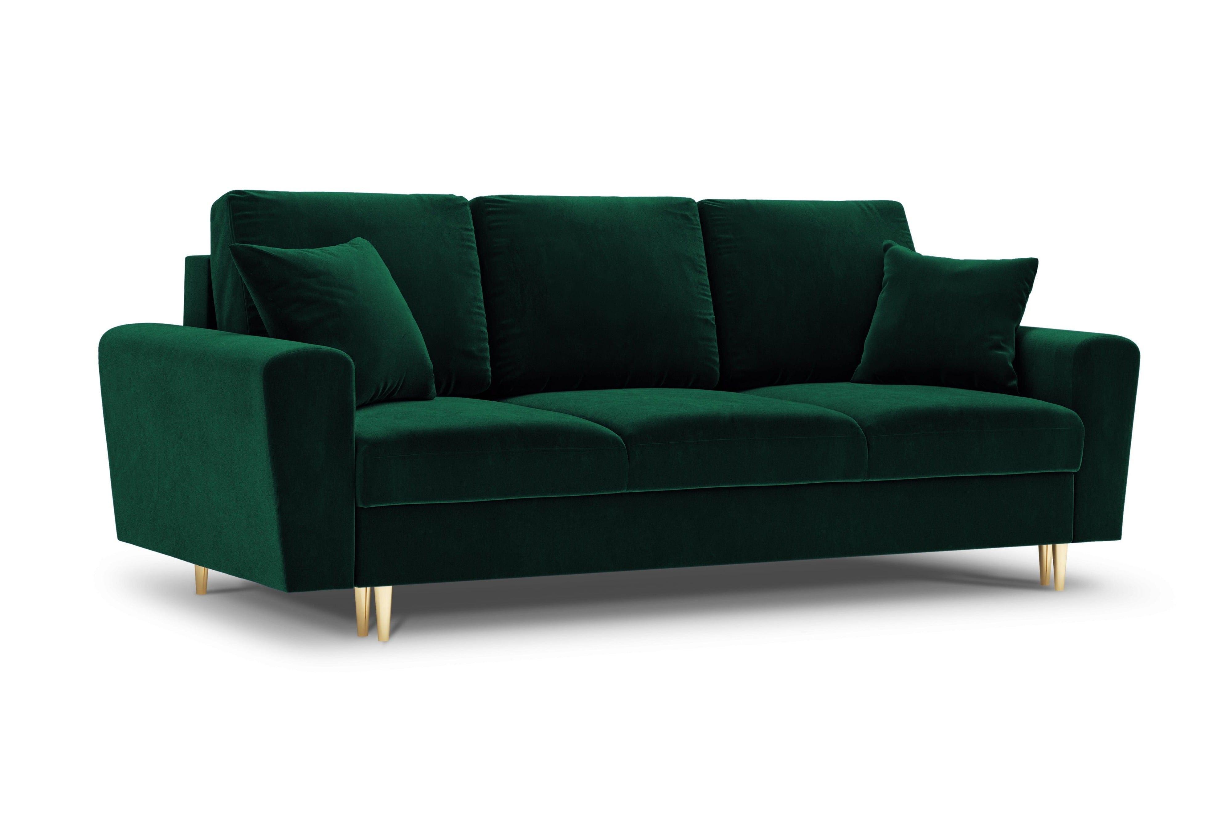 Sofa z funkcją spania KYOTO butelkowa zieleń ze złotą podstawą Cosmopolitan Design    Eye on Design