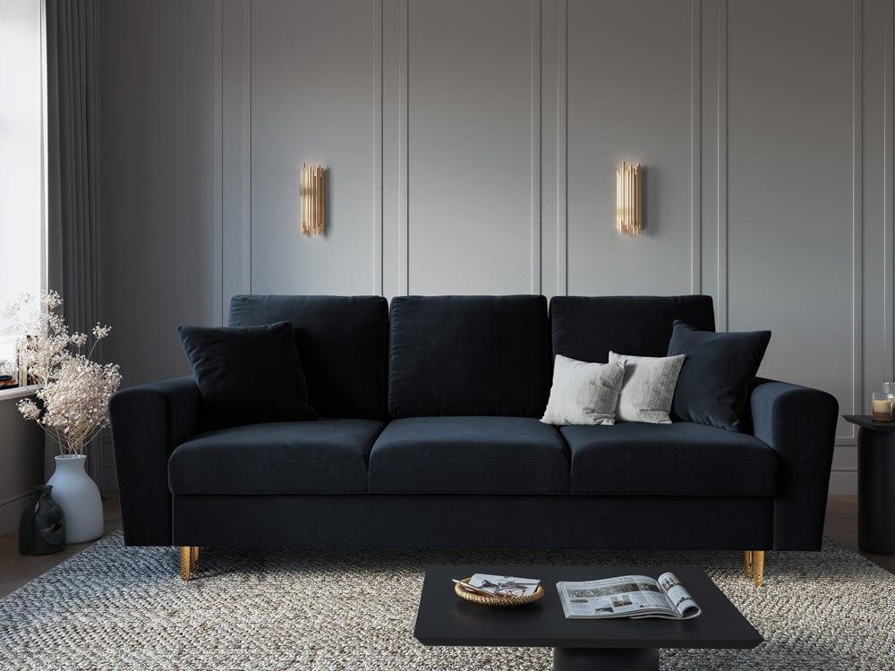 Sofa z funkcją spania KYOTO ciemnoniebieski ze złotą podstawą Cosmopolitan Design    Eye on Design