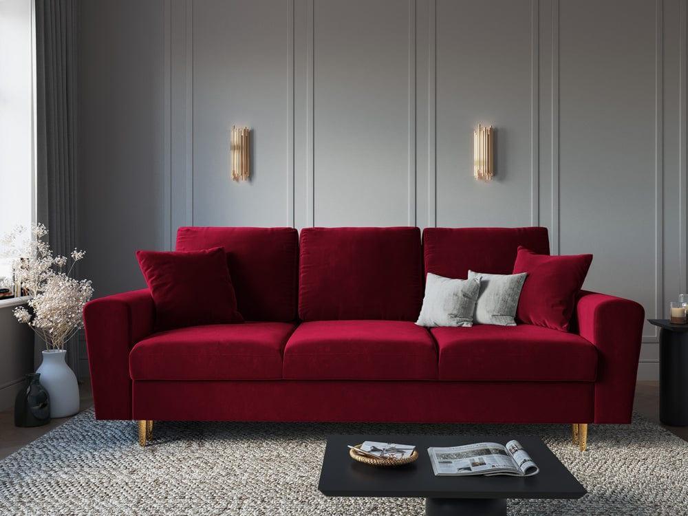 Sofa z funkcją spania KYOTO czerwony ze złotą podstawą Cosmopolitan Design    Eye on Design