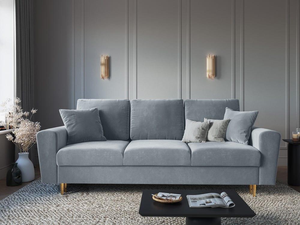 Sofa z funkcją spania KYOTO jasnoniebieski ze złotą podstawą Cosmopolitan Design    Eye on Design