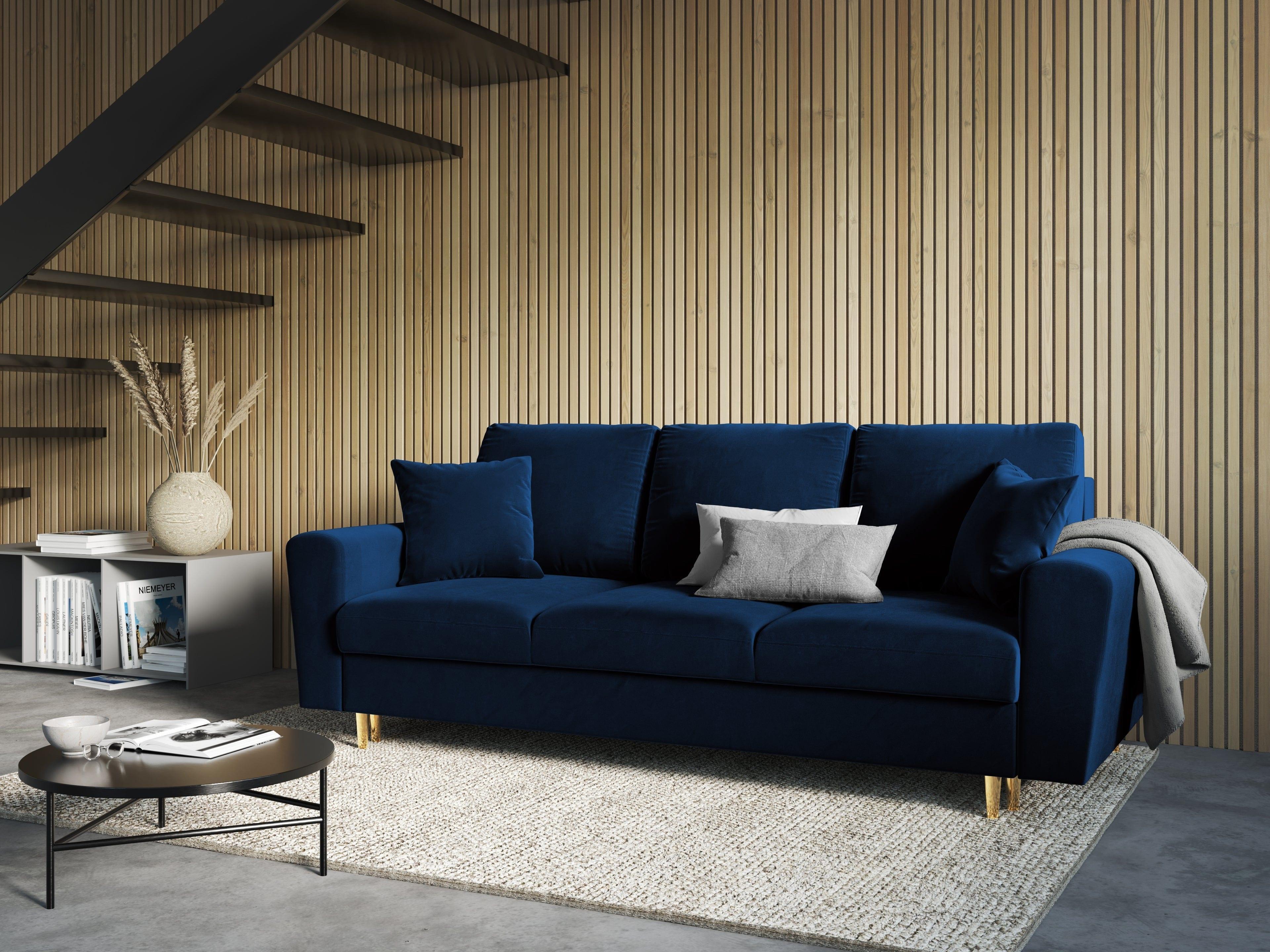 Sofa z funkcją spania KYOTO niebieski ze złotą podstawą Cosmopolitan Design    Eye on Design