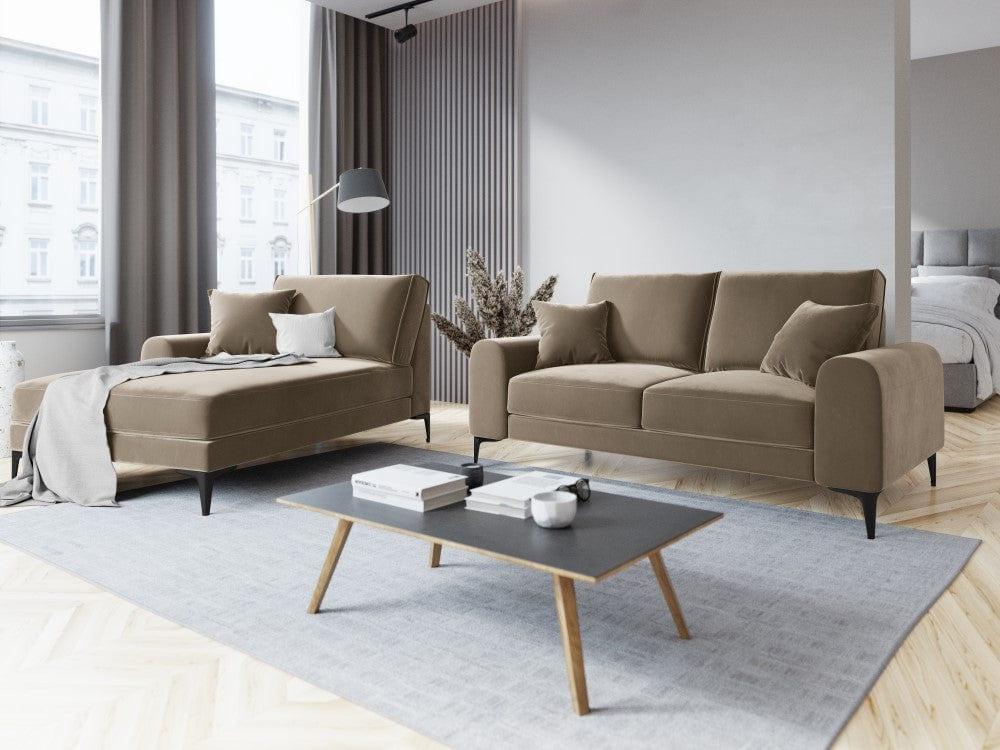 Szezlong aksamitny lewostronny MADARA cappuccino z czarną podstawą Mazzini Sofas    Eye on Design