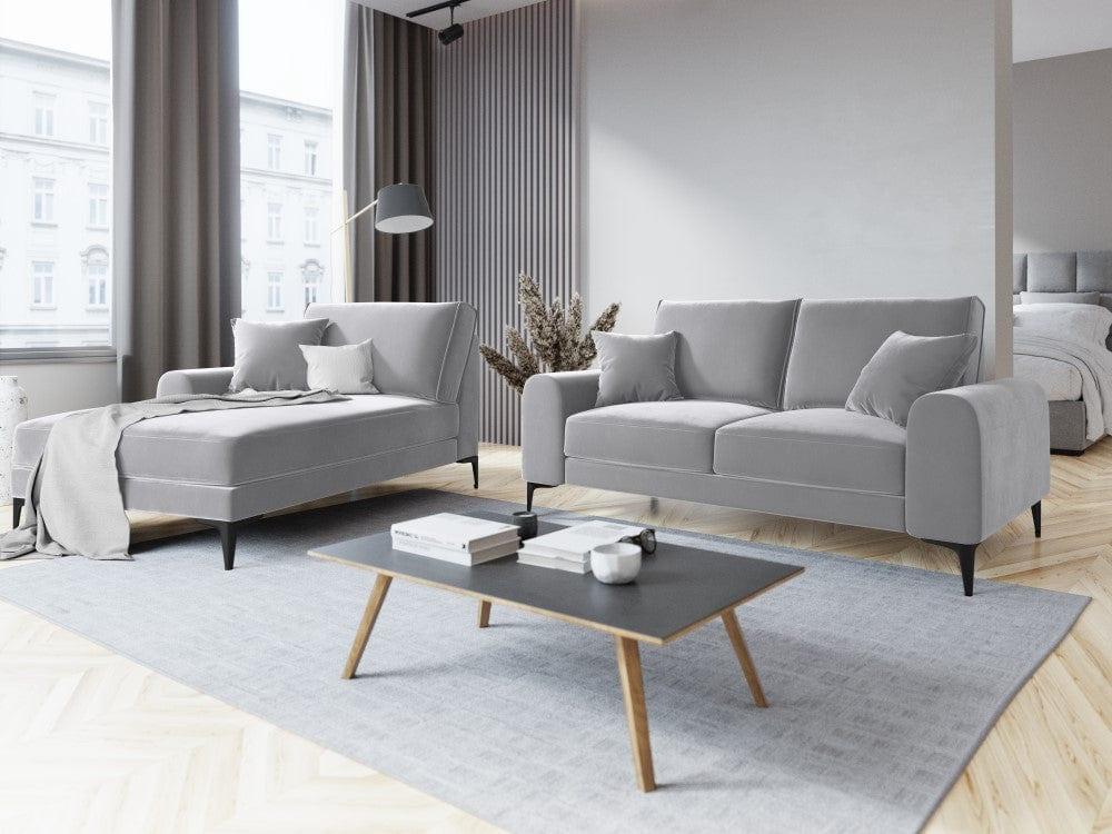 Szezlong aksamitny lewostronny MADARA srebrny z czarną podstawą Mazzini Sofas    Eye on Design